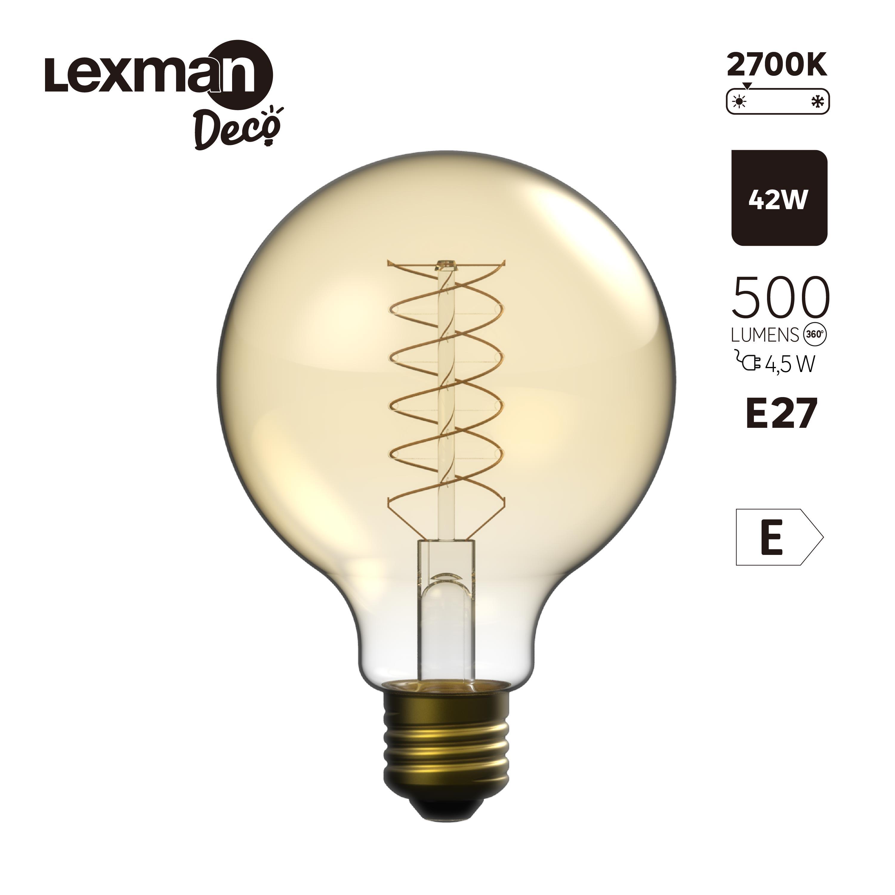 Bombilla decorativa LED filamento E27 forma globo 500 lúmenes 4.5W color de la luz blanco cálido 2700K clase energética E - 5