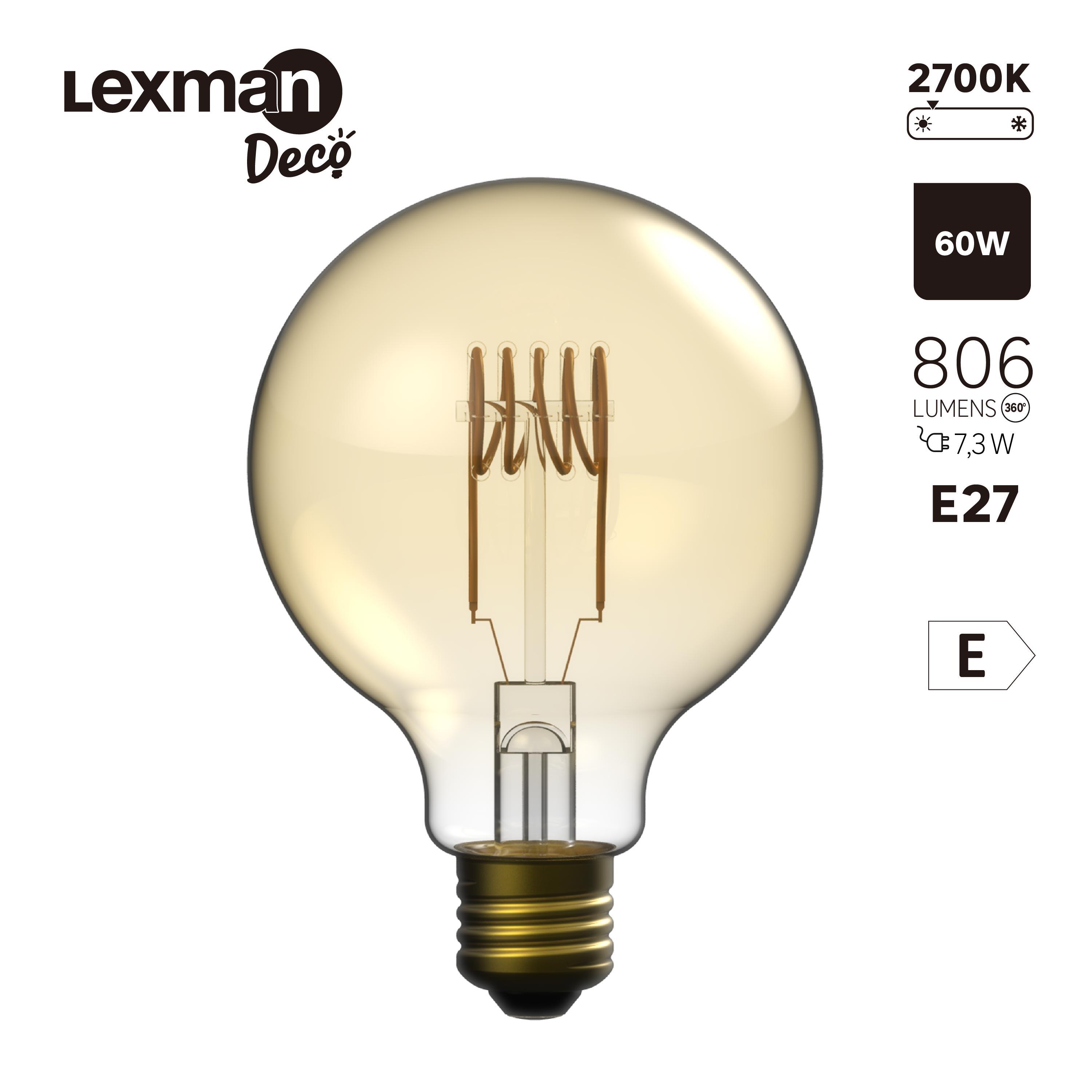 Ampoule led décorative, globe 95mm E27, 806lm = 60W, blanc chaud, LEXMAN - 3