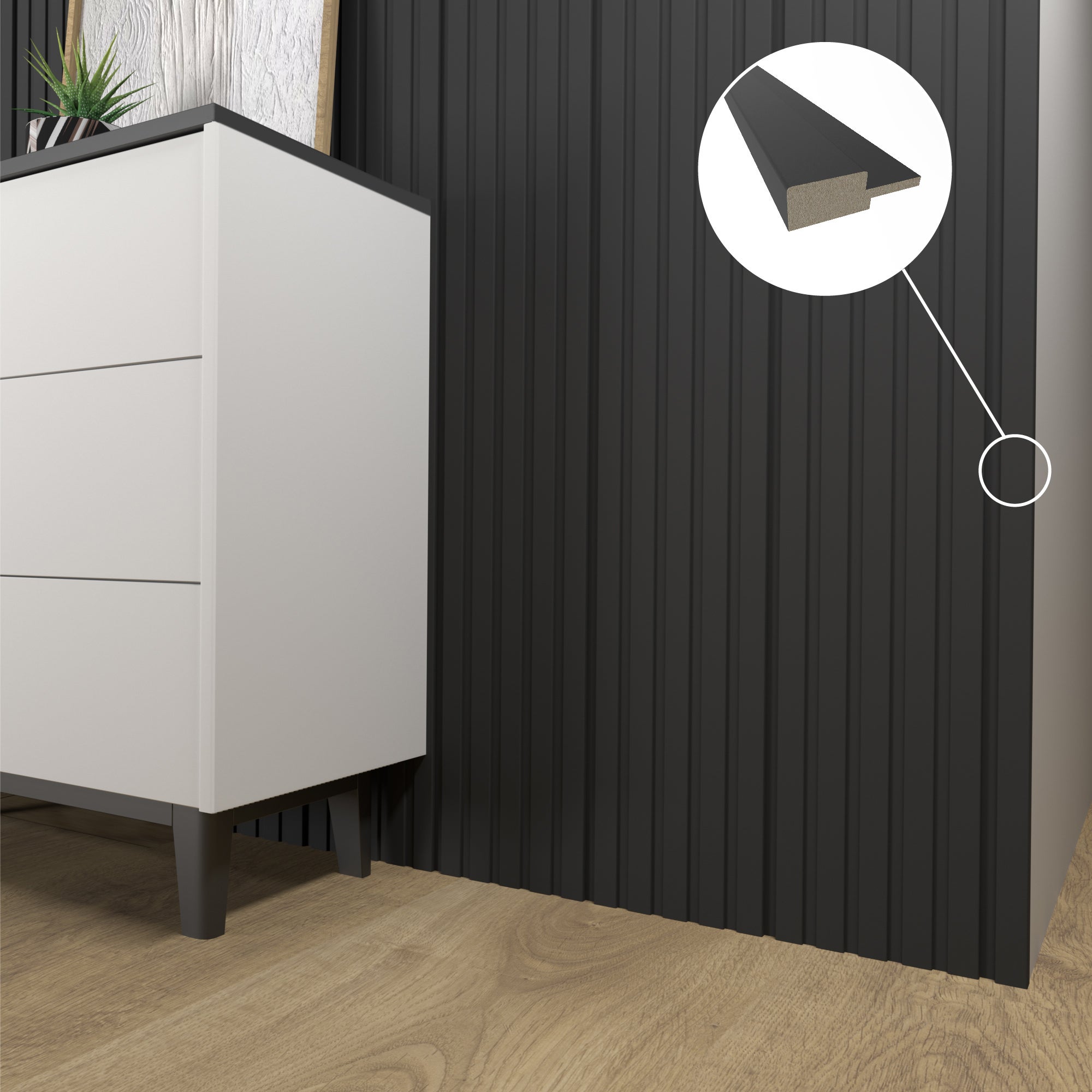 Remate lateral Novofloor de revestimiento de palillería negro de 38x12x2600mm - 2