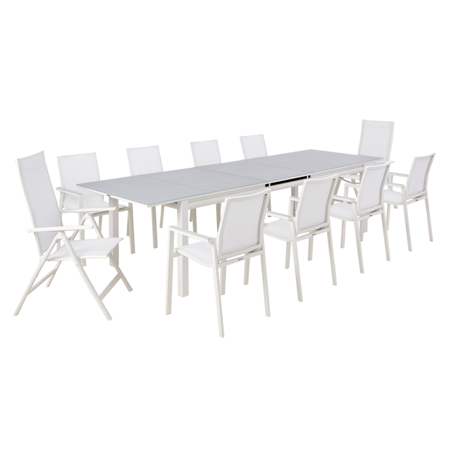 Conjunto de jardin Odyssea II de aluminio blanco para 10 comensales