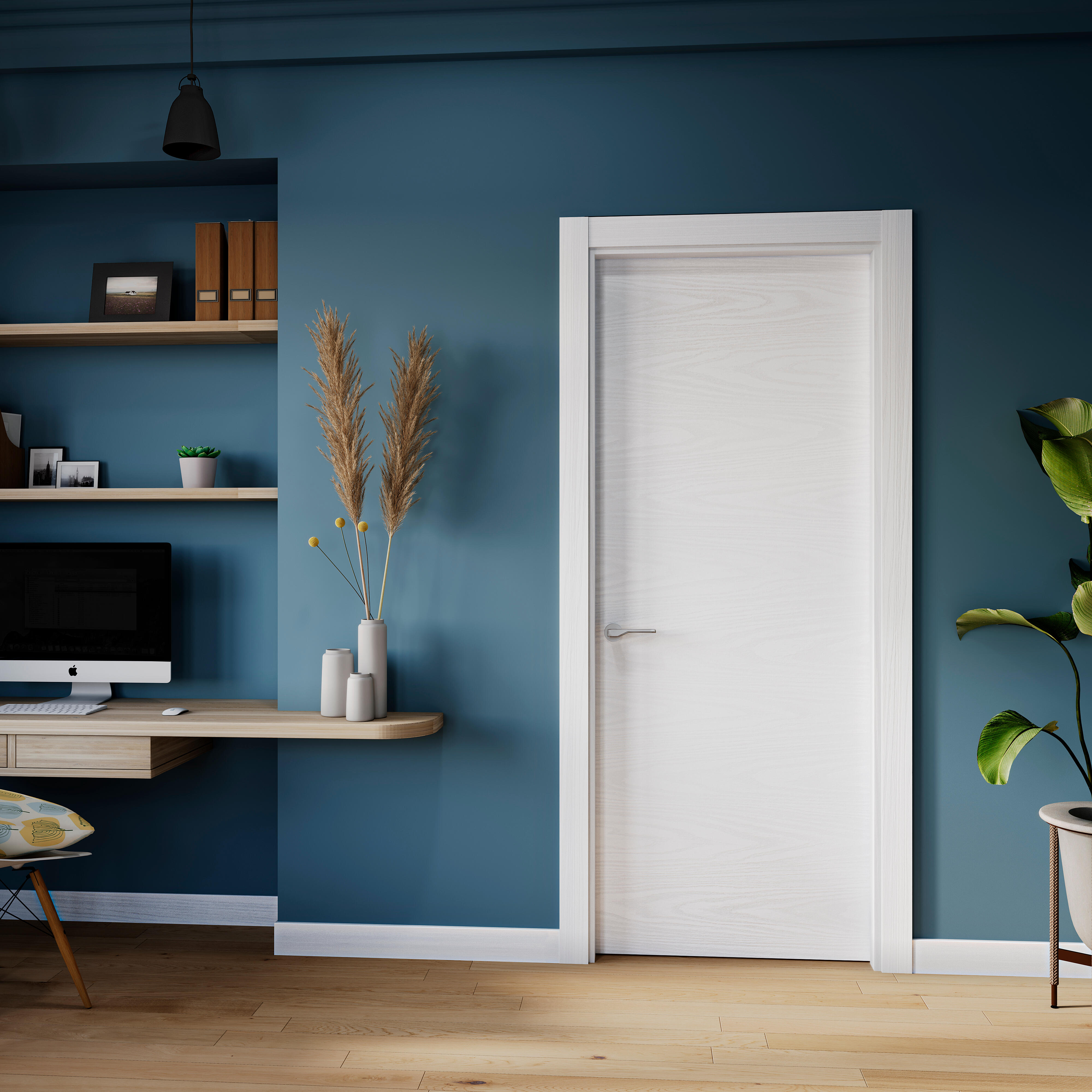 Puerta de interior abatible ciega maciza lacada Line Plus Bari Lagos blanco veteado apertura derecha cerco de 6x2 anchura 62.5cm - 4