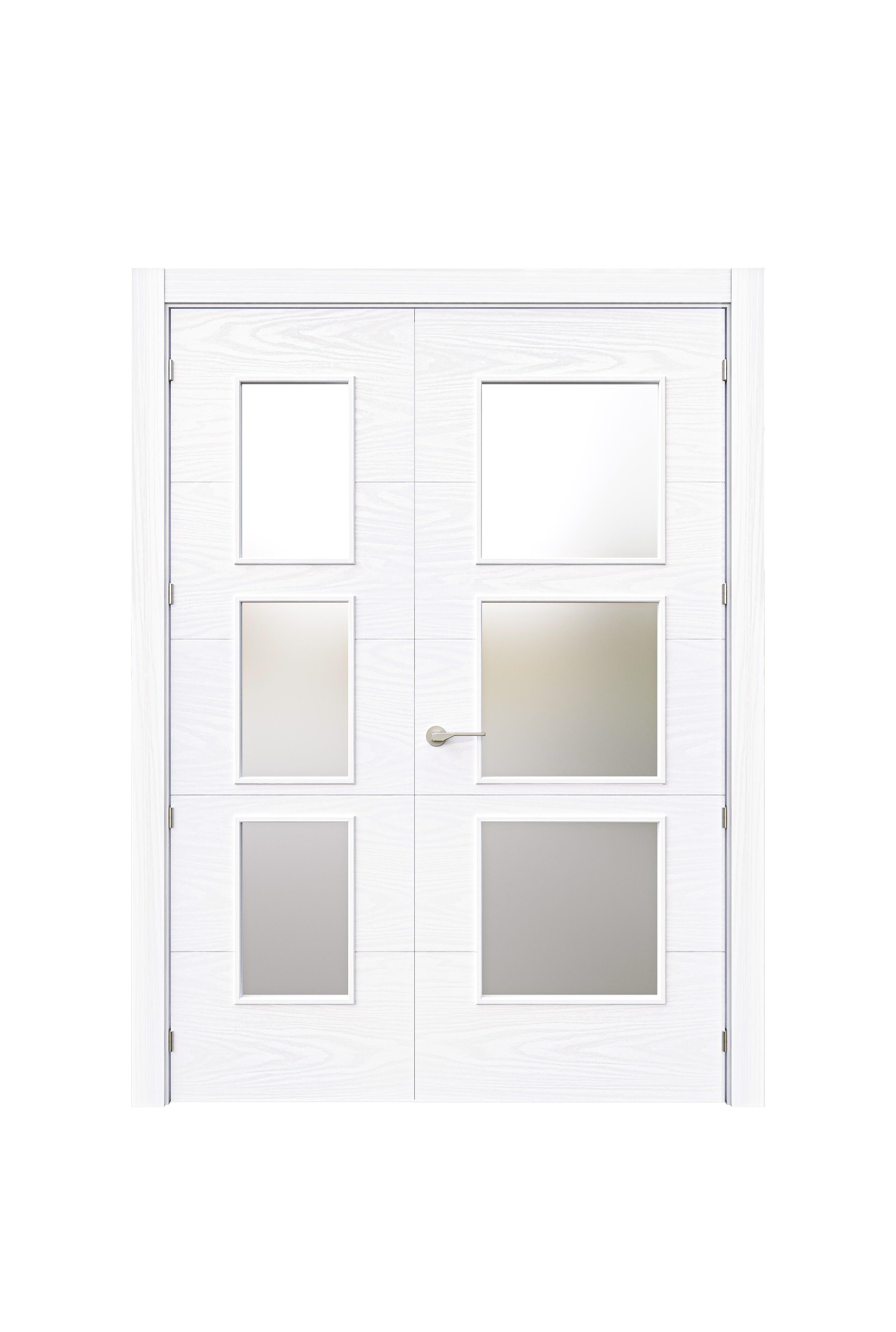 Puerta de interior abatible con fijo cristal maciza lacada Line Plus Lucerna Lagos blanco veteado apertura izquierda cerco de 9x2 anchura 115cm - 3