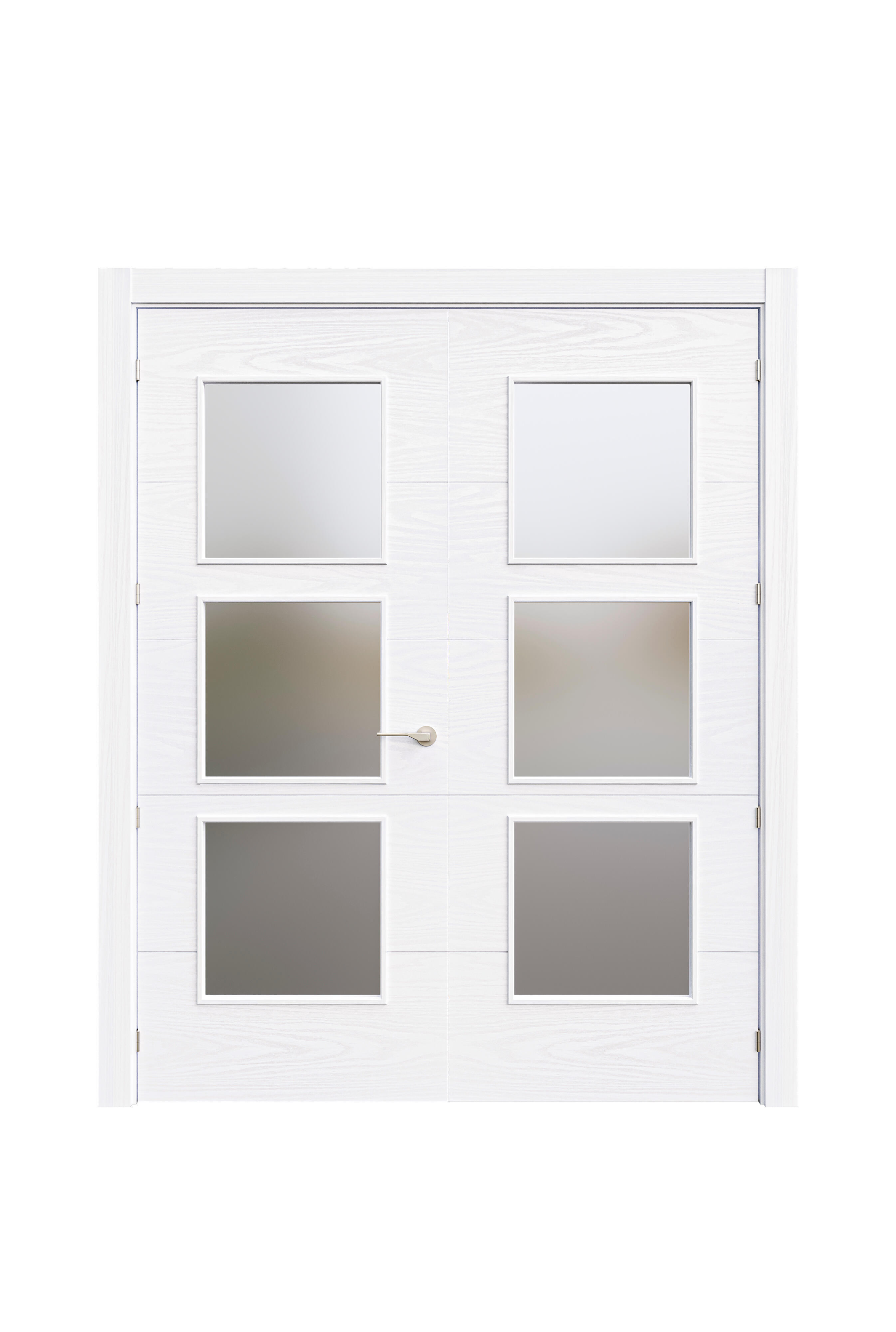 Puerta de interior abatible doble con cristal maciza lacada Line Plus Lucerna Lagos blanco veteado apertura derecha cerco de 7x2 anchura 145cm - 3