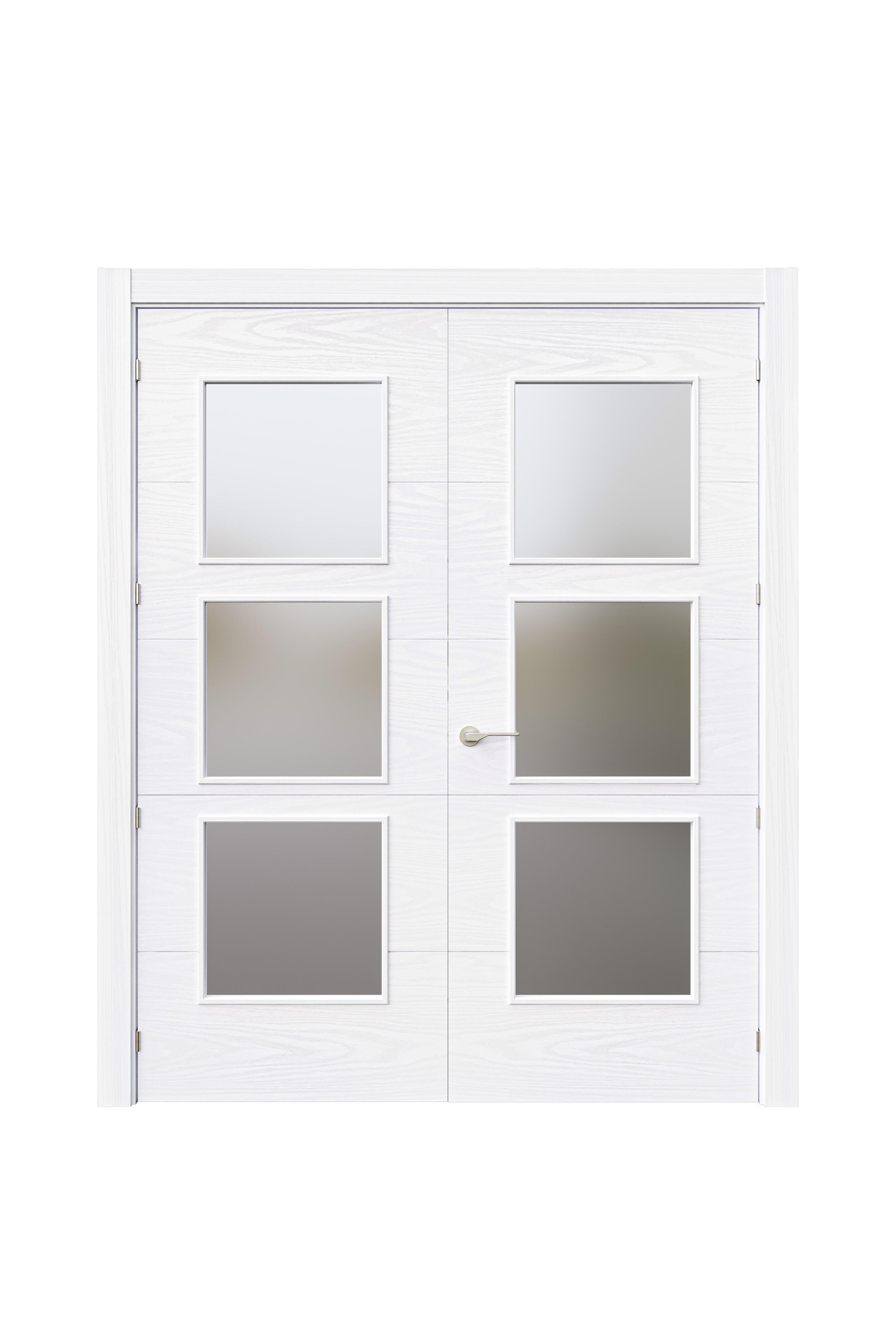 Puerta de interior abatible doble con cristal maciza lacada Line Plus Lucerna Lagos blanco veteado apertura izquierda cerco de 13x3 anchura 145cm - 3