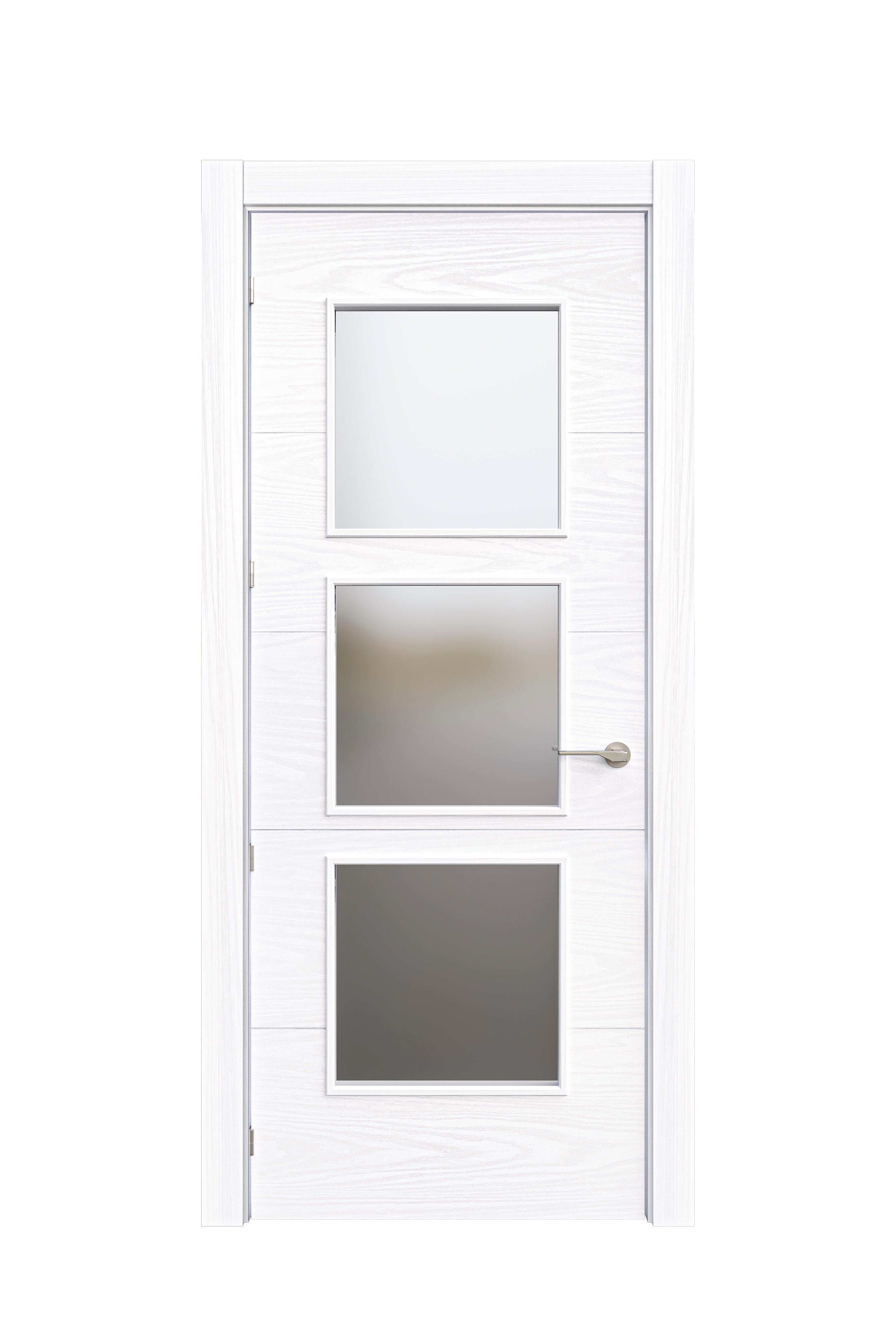 Puerta de interior abatible con cristal maciza lacada Line Plus Lucerna Lagos blanco veteado apertura derecha cerco de 9x3 anchura 82.5cm - 3