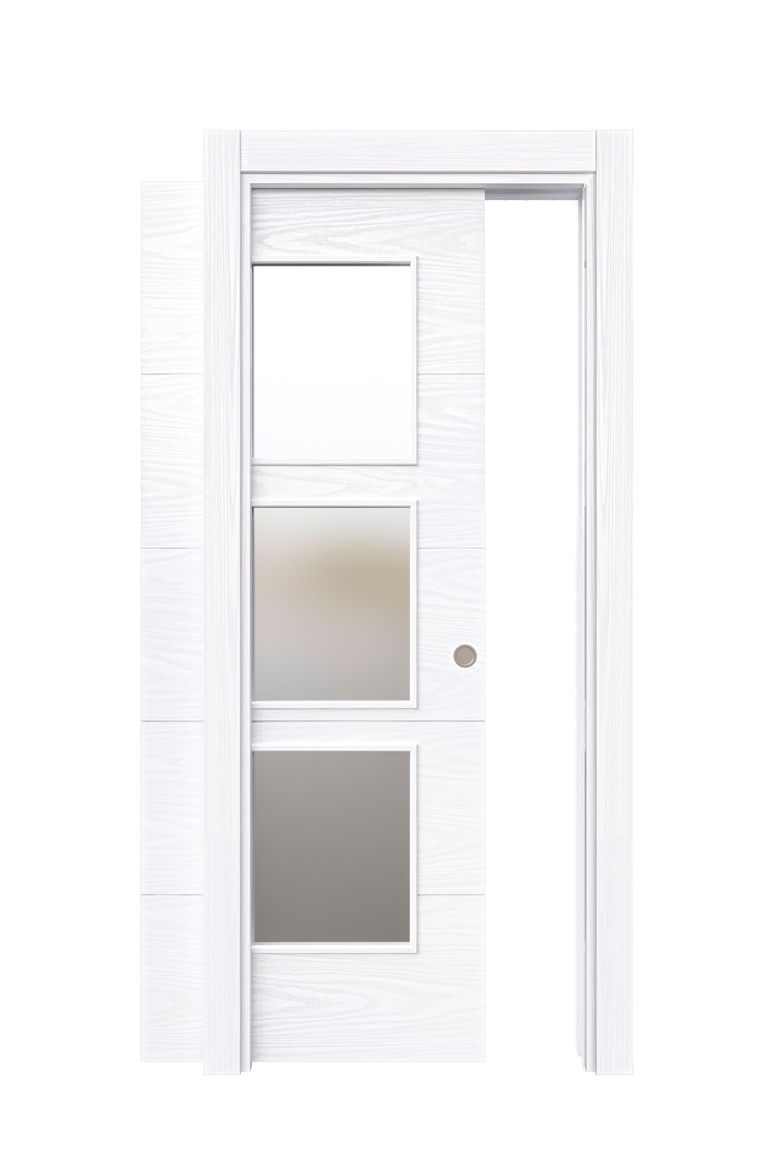 Puerta de interior corredera con cristal maciza lacada Line Plus Lucerna Lagos blanco veteado anchura 82,5cm - 3