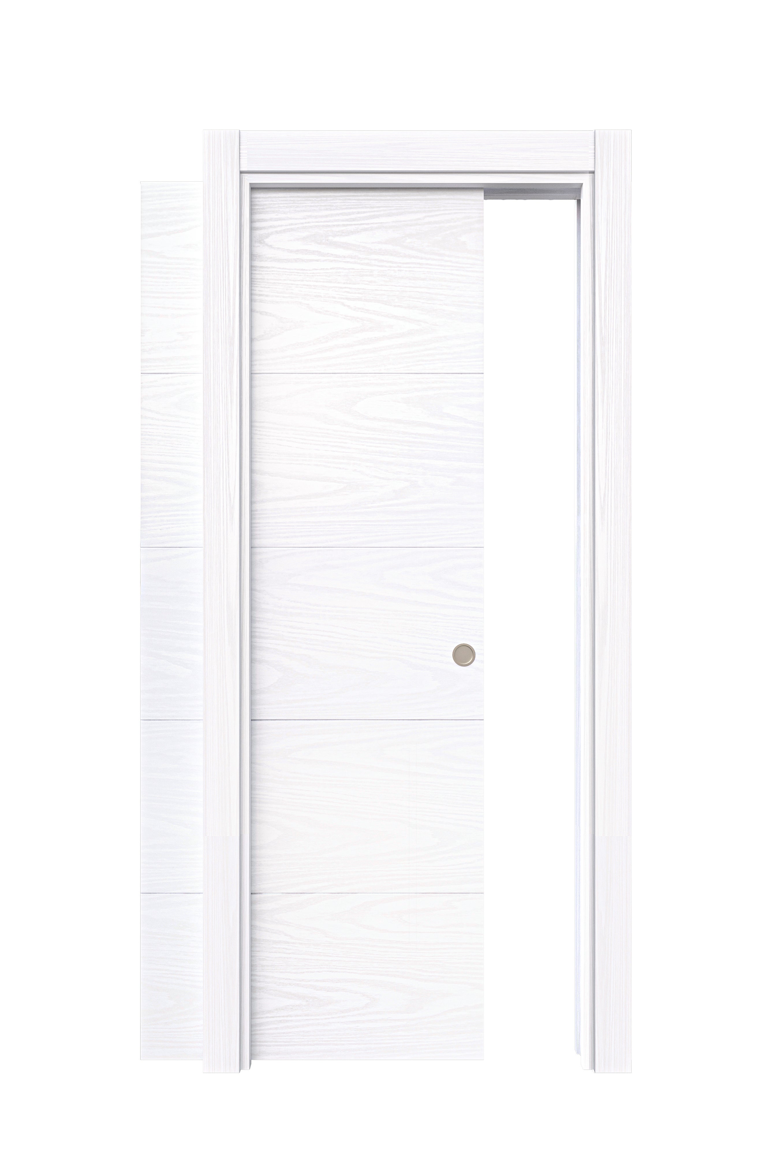 Puerta de interior corredera ciega maciza lacada Line Plus Lucerna Lagos blanco veteado anchura 72,5cm - 3