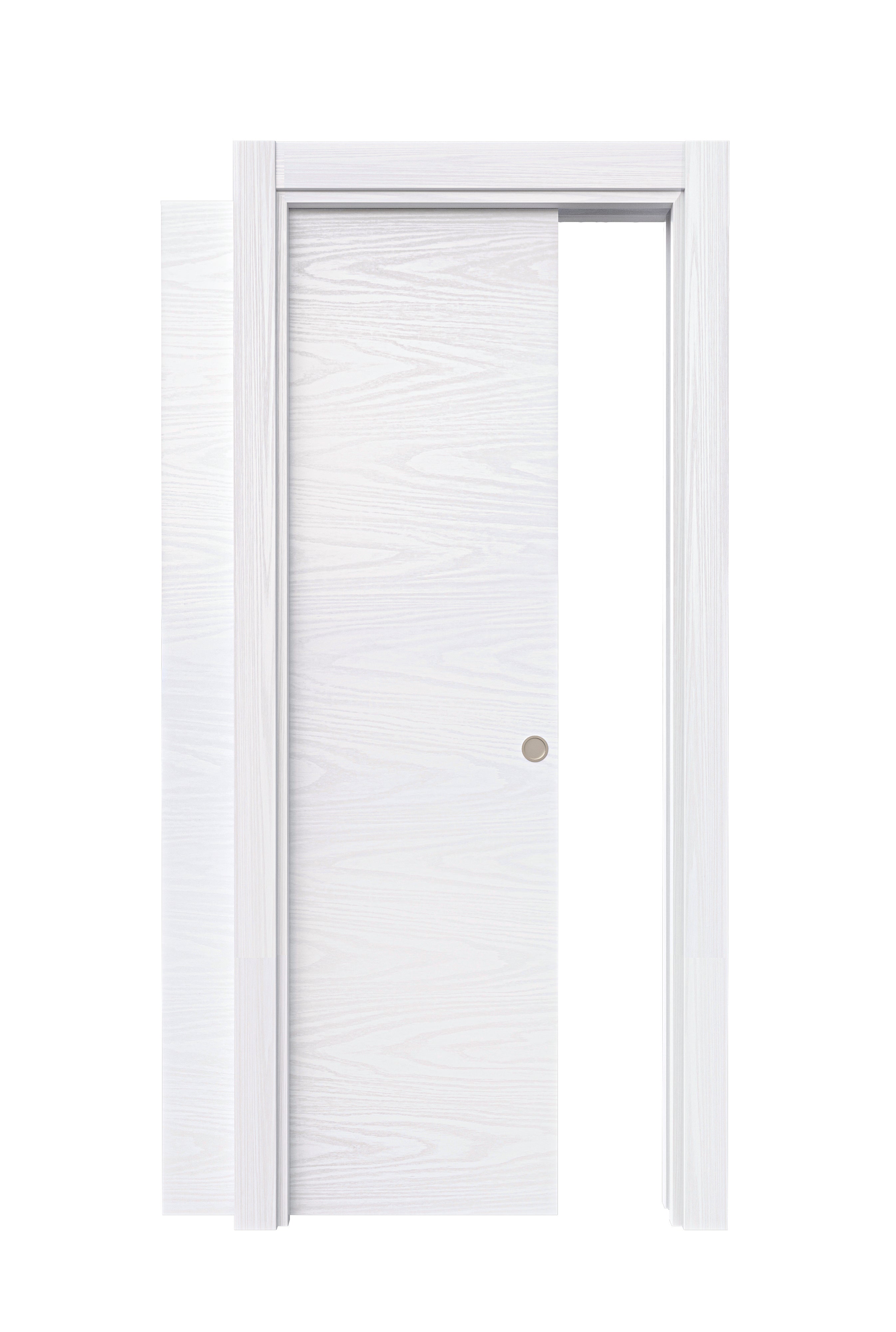 Puerta de interior corredera ciega maciza lacada Line Plus Bari Lagos blanco veteado anchura 72,5cm - 3