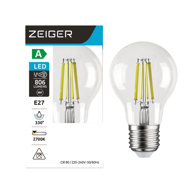 Ampoule E27 Classe A A60 806Lm 2700K - ZEIGER
