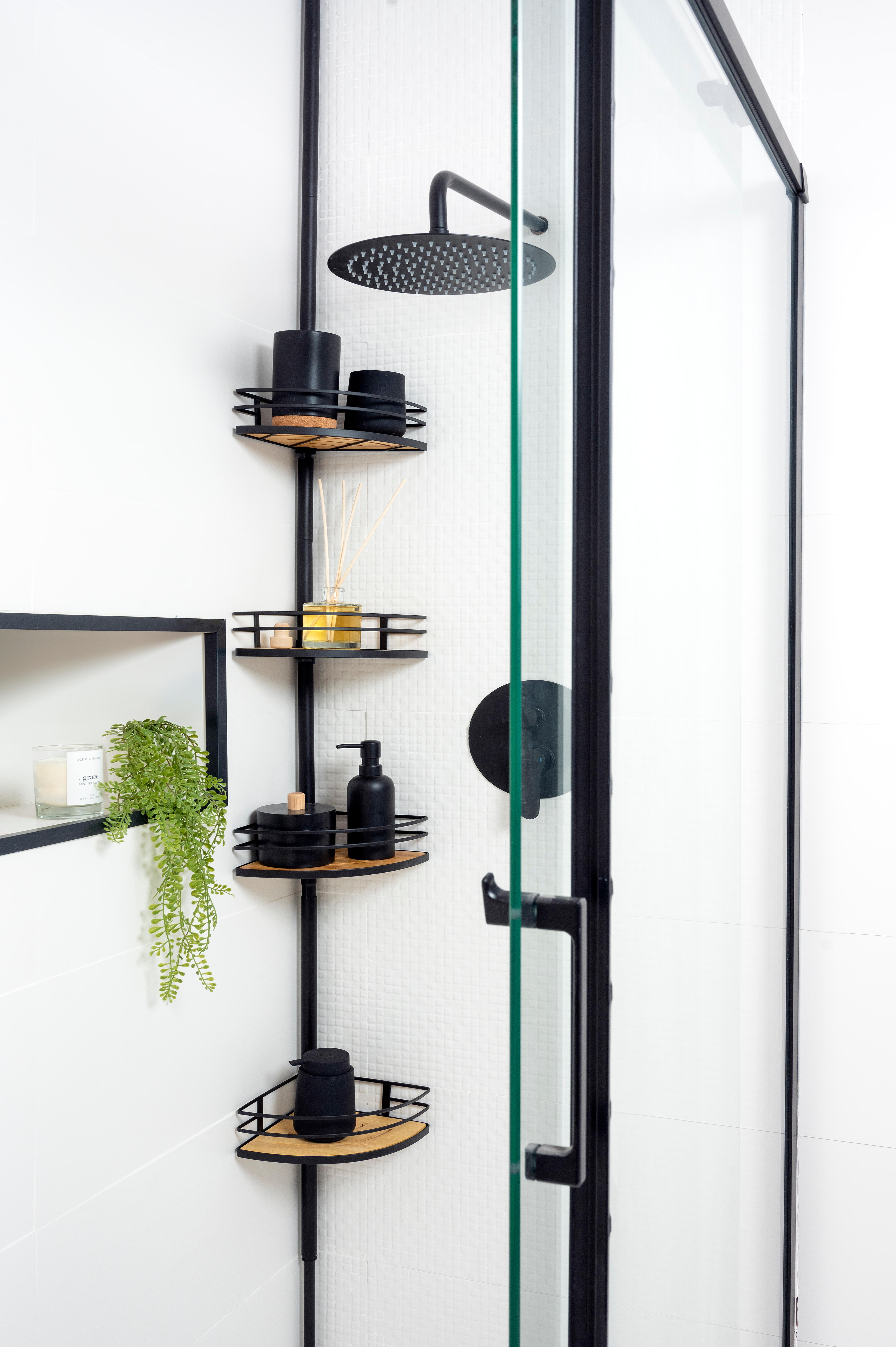 Cesto para duche telescópico 4 PRATELEIRAS PRETO BAMBU - 5