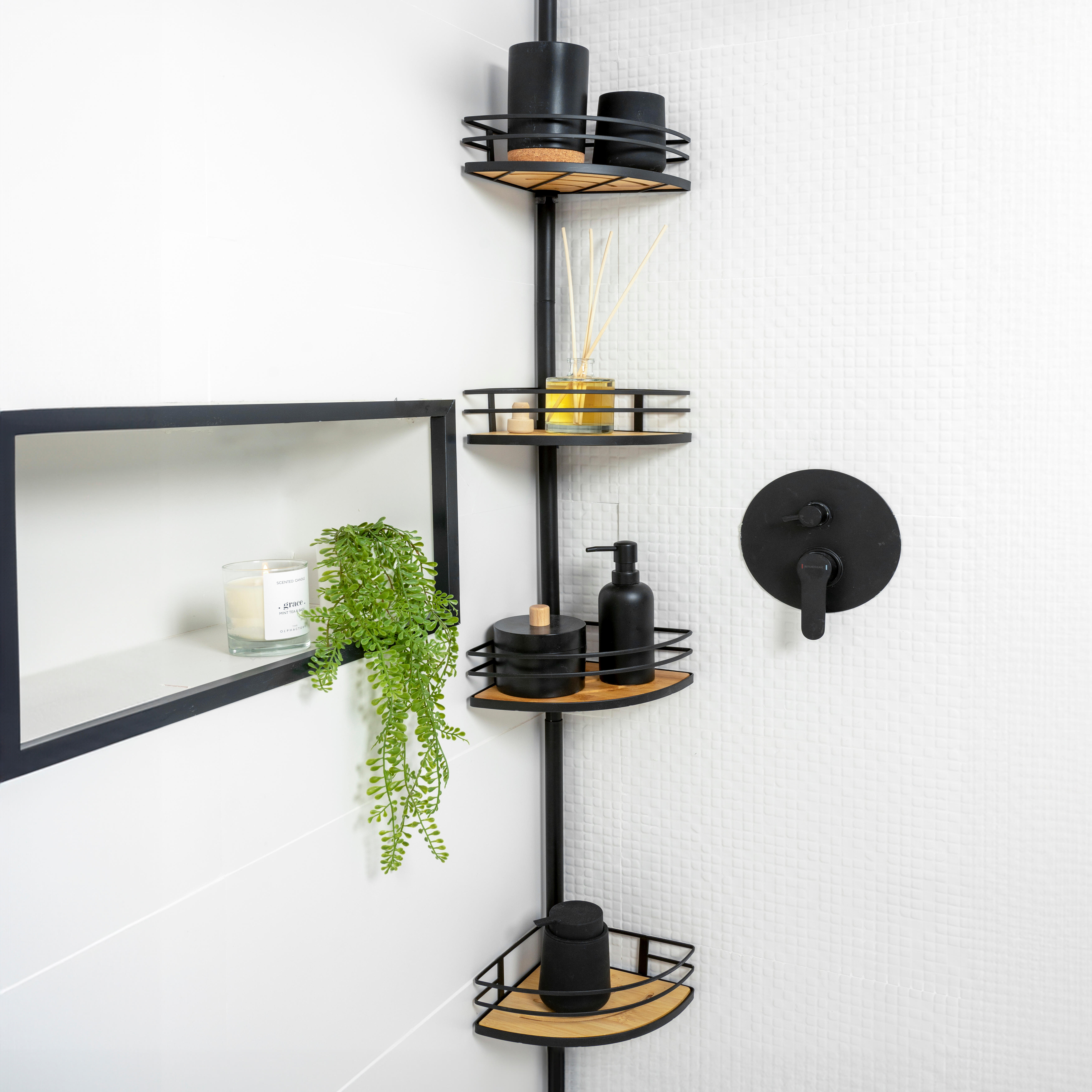 Cesto para duche telescópico 4 PRATELEIRAS PRETO BAMBU - 4