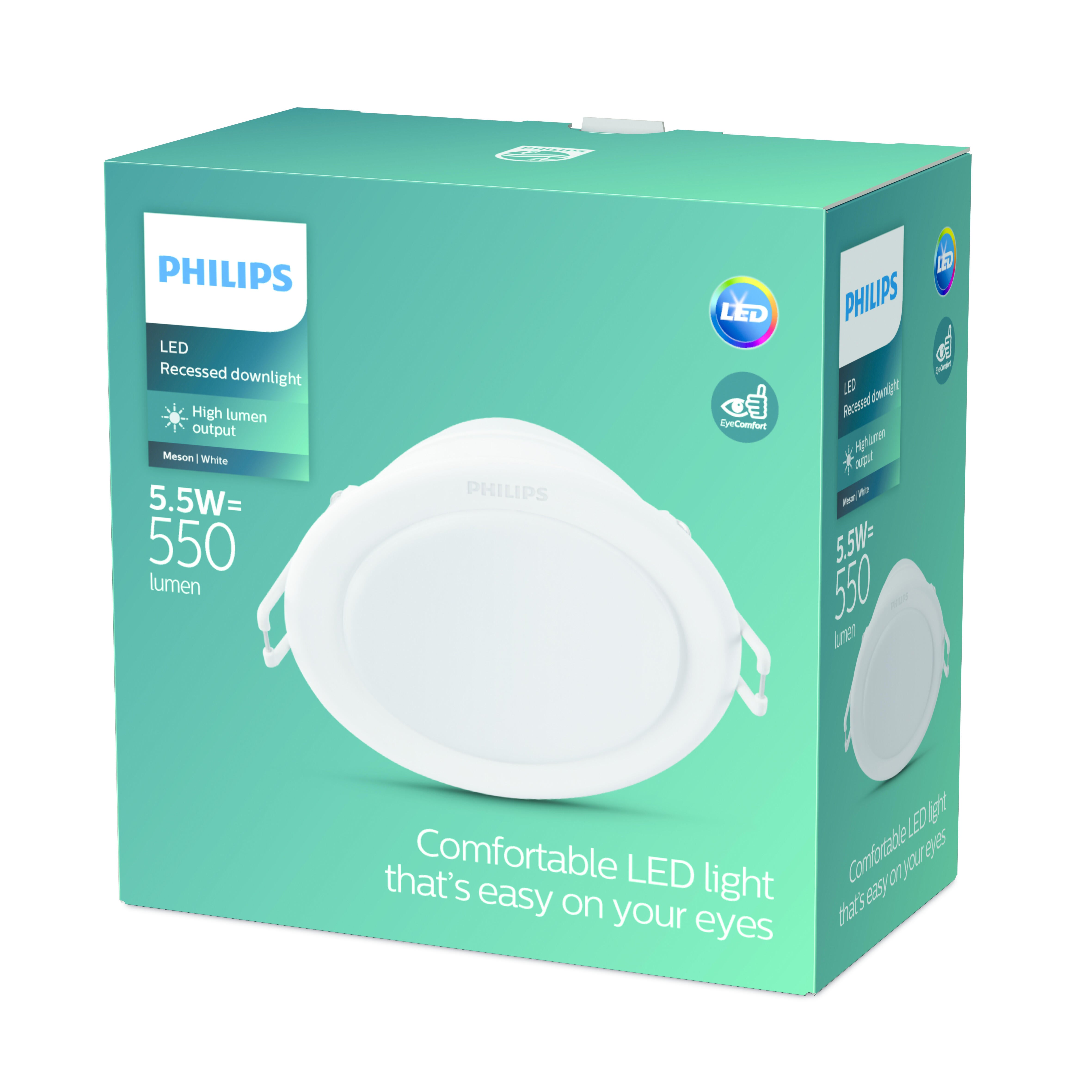 Downlight LED empotrable PHILIPS MESON blanco redondo ø9.5 cm 400 lm 5.5 W luz blanco neutro 4000K IP20 - Foco LED empotrado para techos - 6