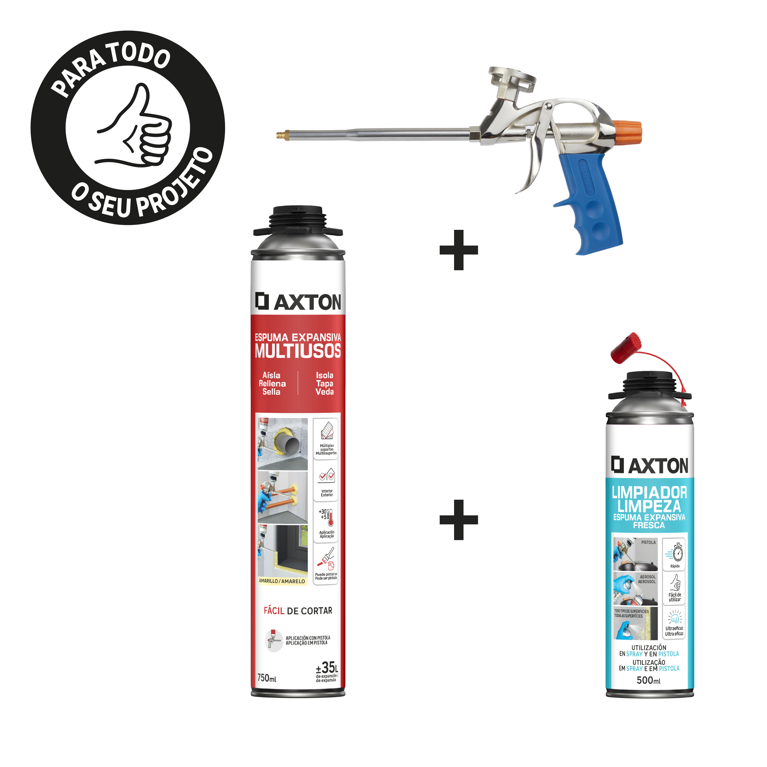 Pack 2 espumas expansivas multiusos para pistola 750 ml Axton - 7