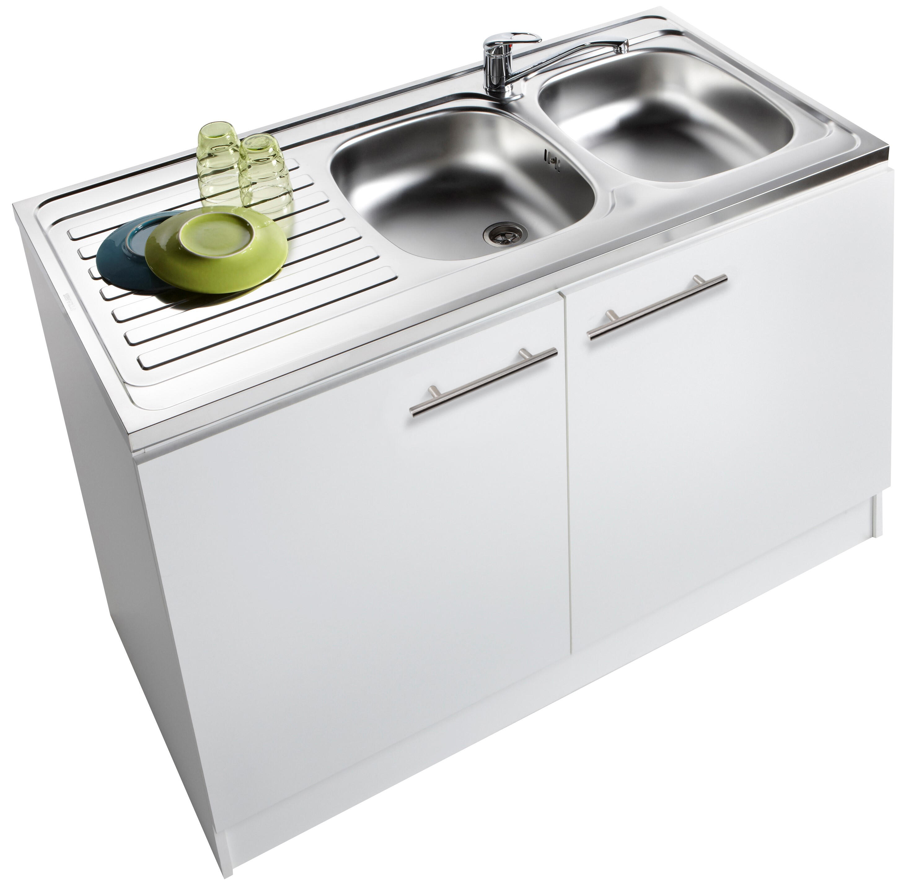 Meuble sous-évier de cuisine  blanc 2 portes H84 x l120 - 2