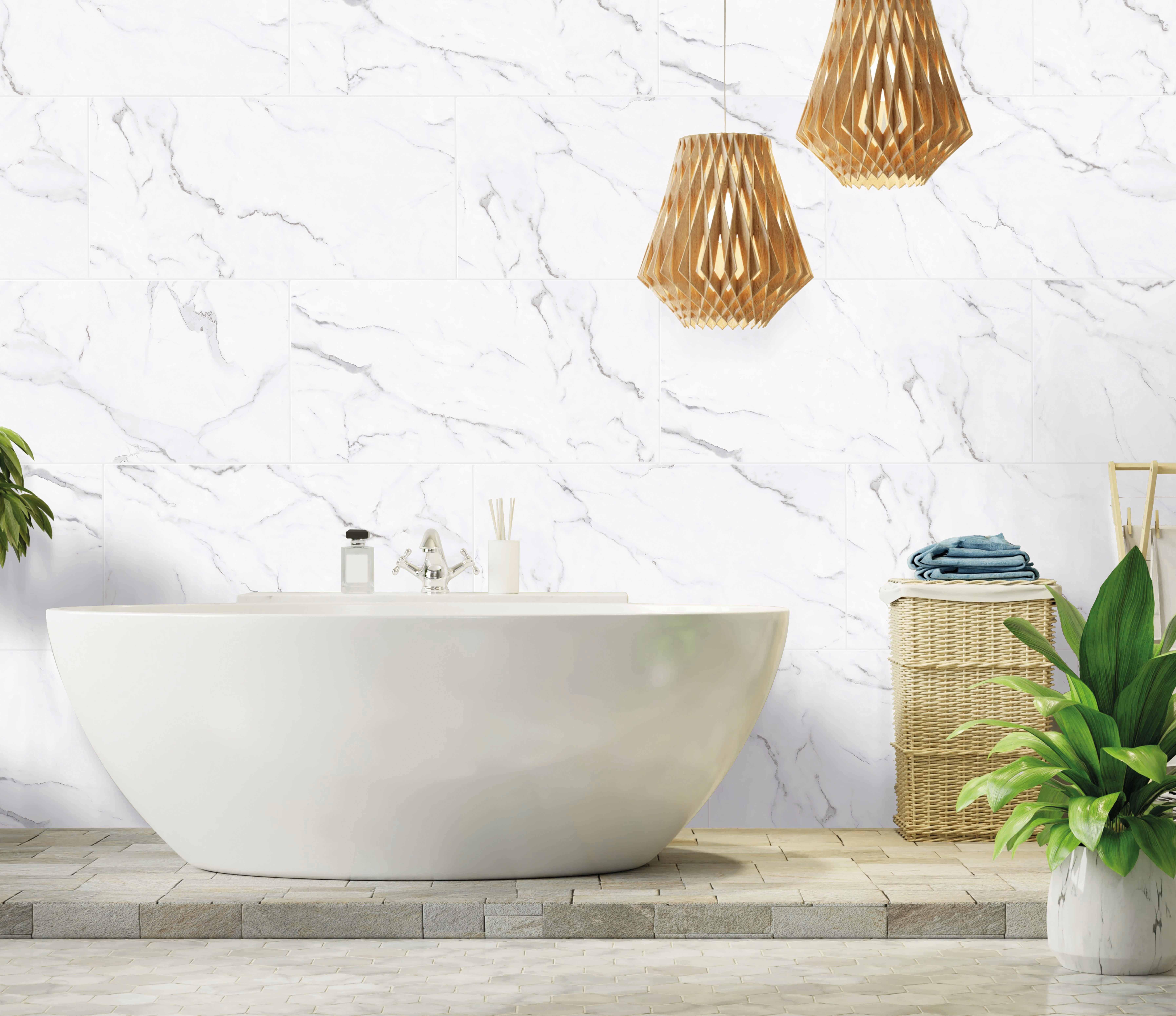 Revestimiento de pared decorativo efecto mármol vinílico SPC White Trevore color blanco de 80x40 cm - 3