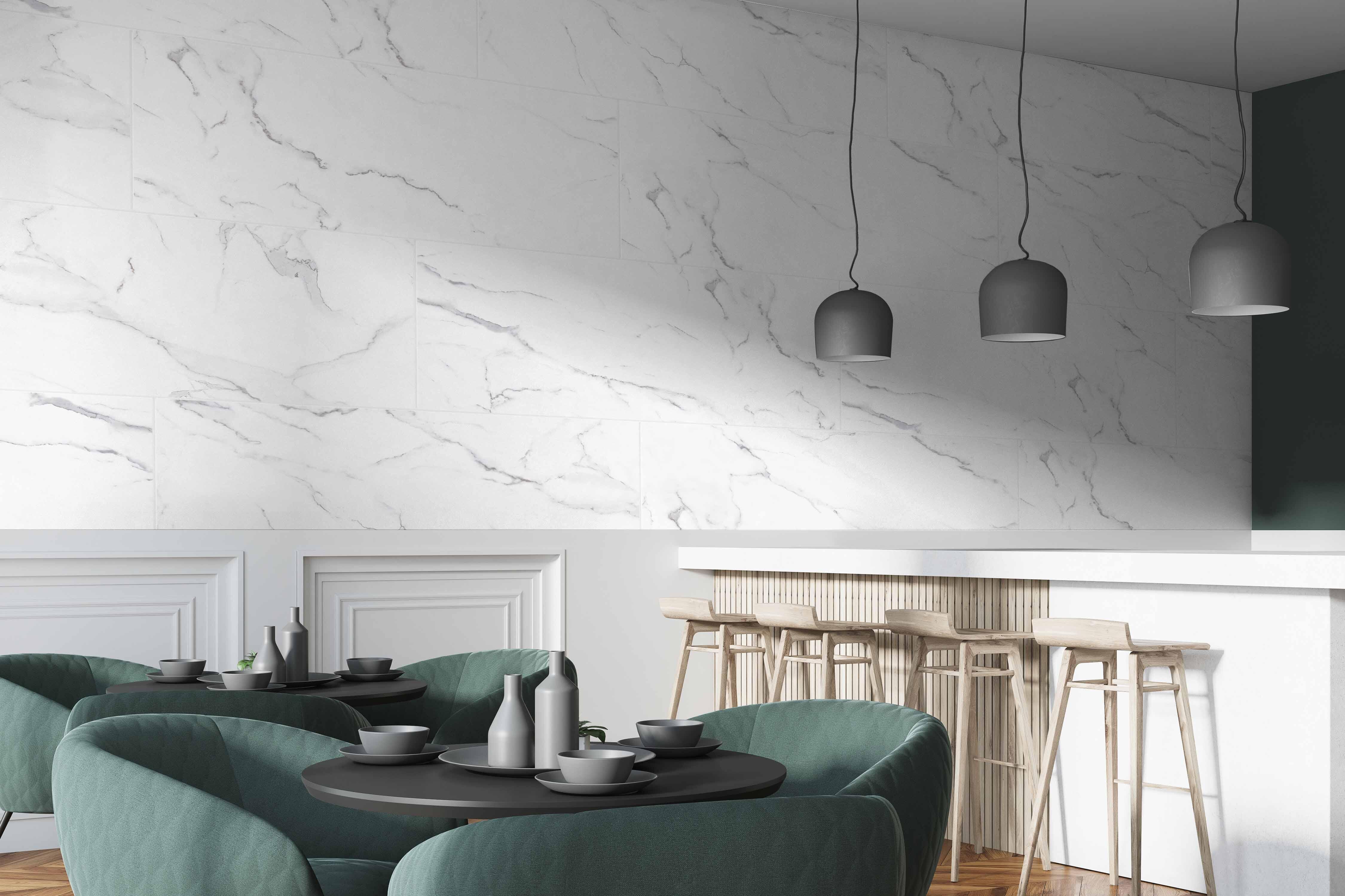 Revestimiento de pared decorativo efecto mármol vinílico SPC White Trevore color blanco de 80x40 cm - 2