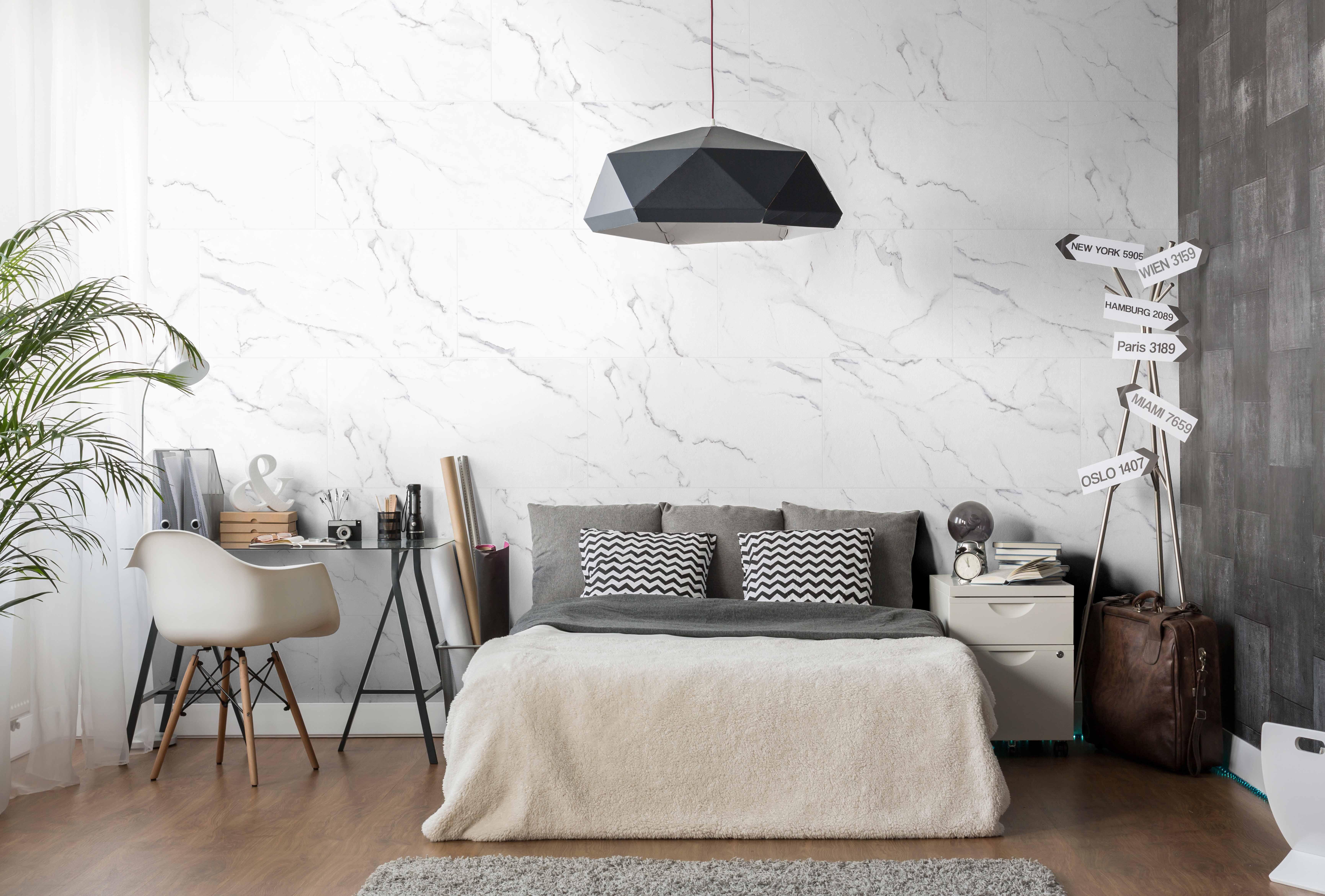 Revestimiento de pared decorativo efecto mármol vinílico spc white trevore color blanco de 80x40 cm