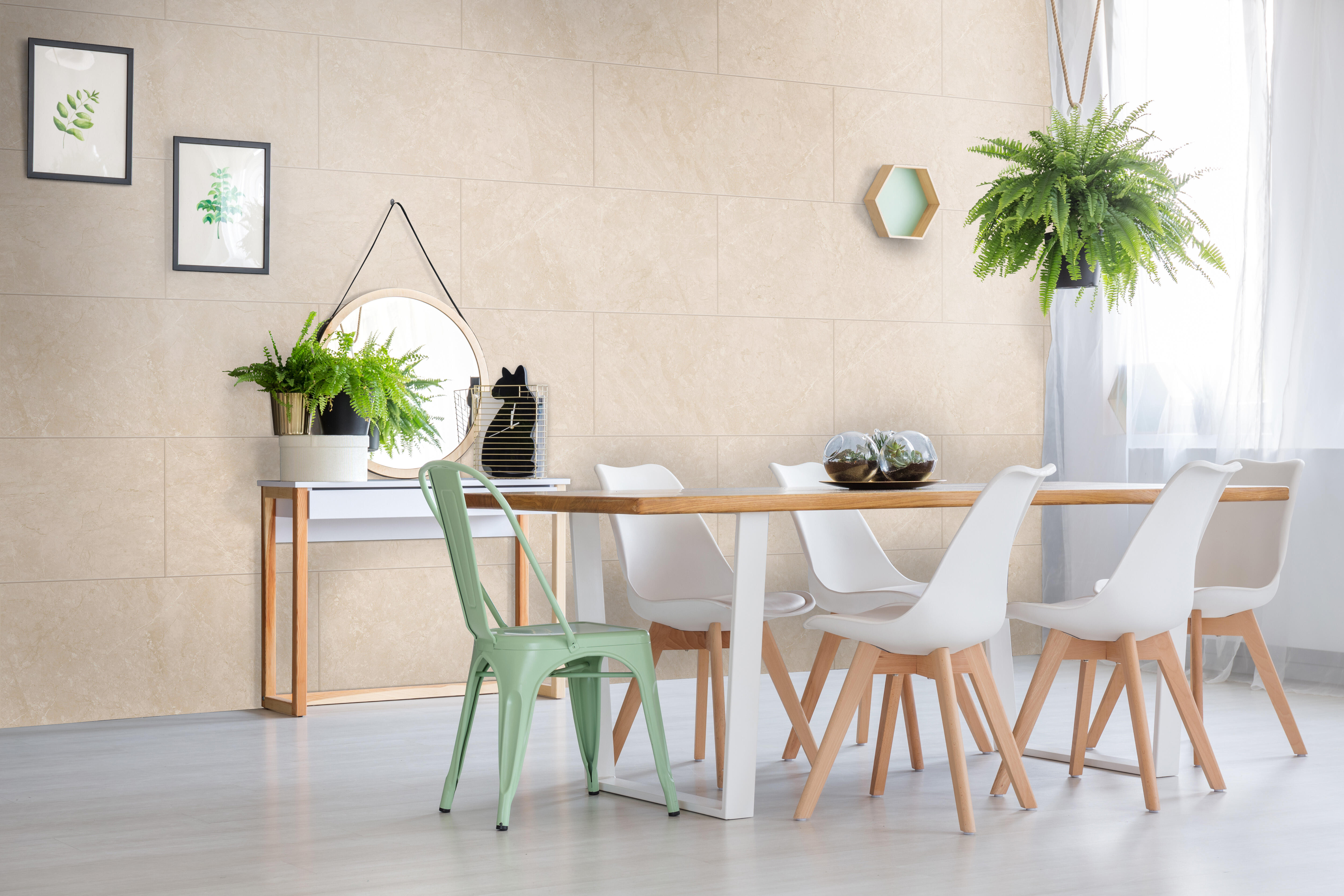 Revestimiento de pared decorativo efecto mármol vinílico spc mable color beige de 80x40 cm