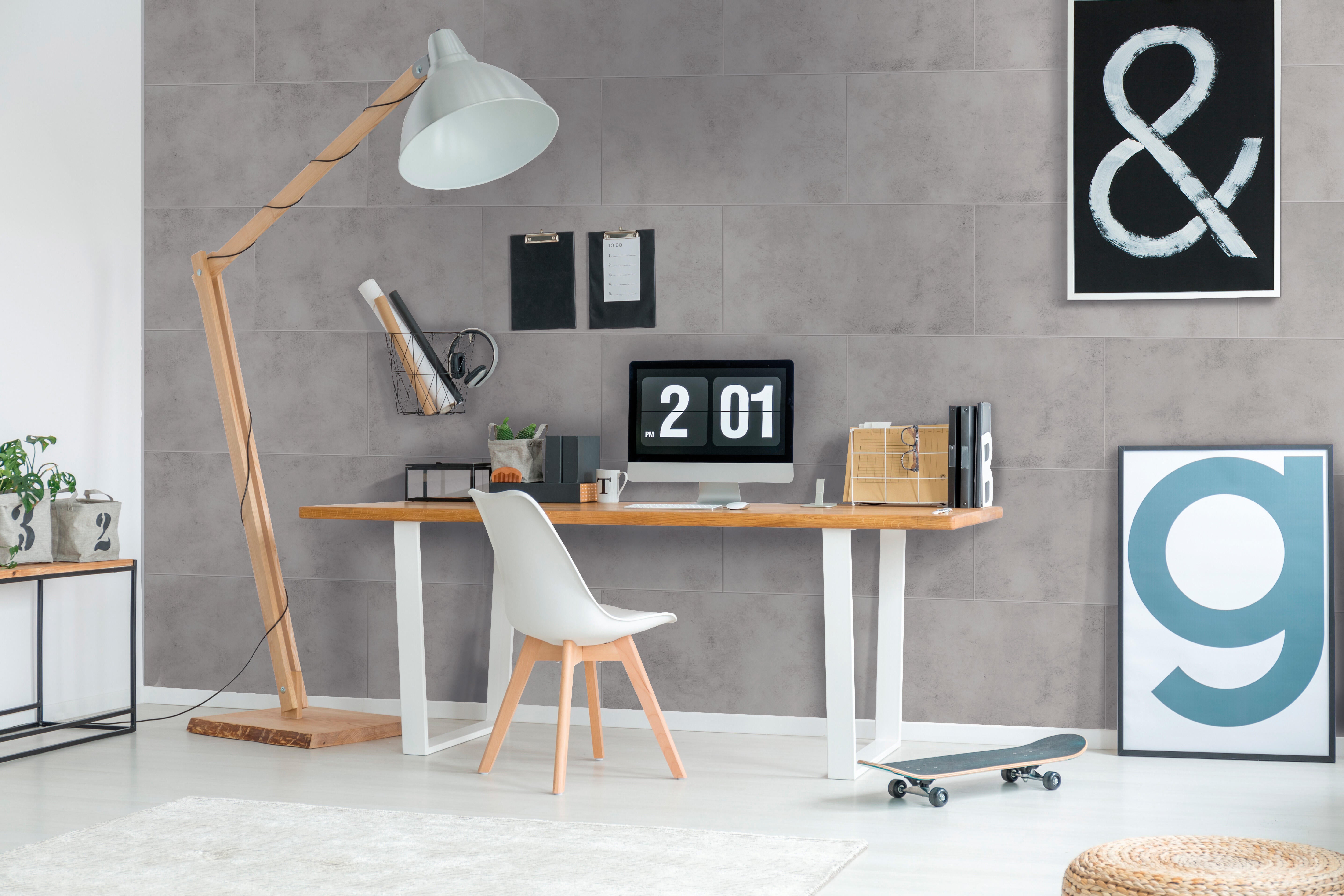 Revestimiento de pared decorativo efecto cemento vinílico SPC Luxor light color gris de 80x40 cm - 7