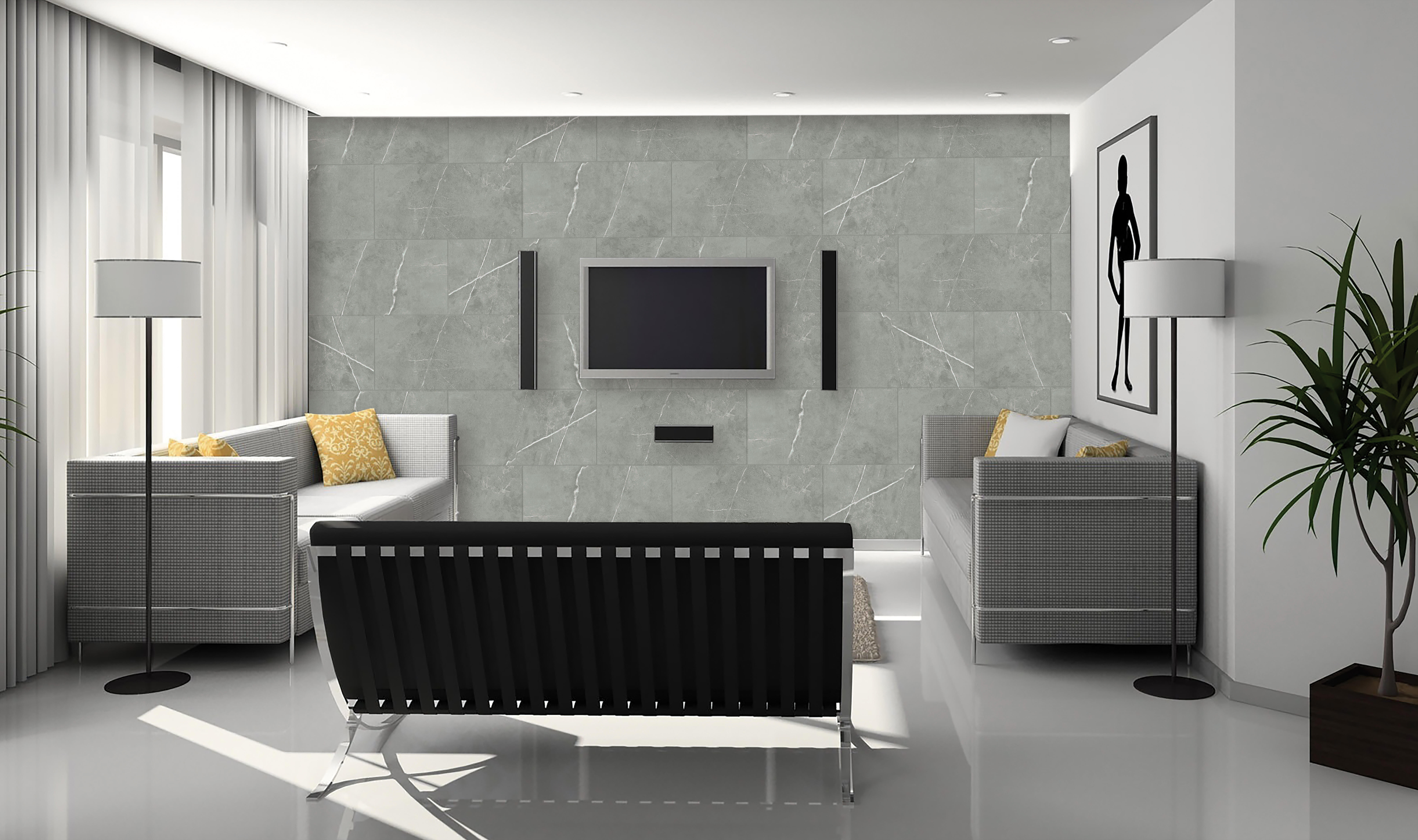 Revestimiento de pared decorativo efecto mármol vinílico SPC Carrara Mercuri color gris de 80x40 cm - 9