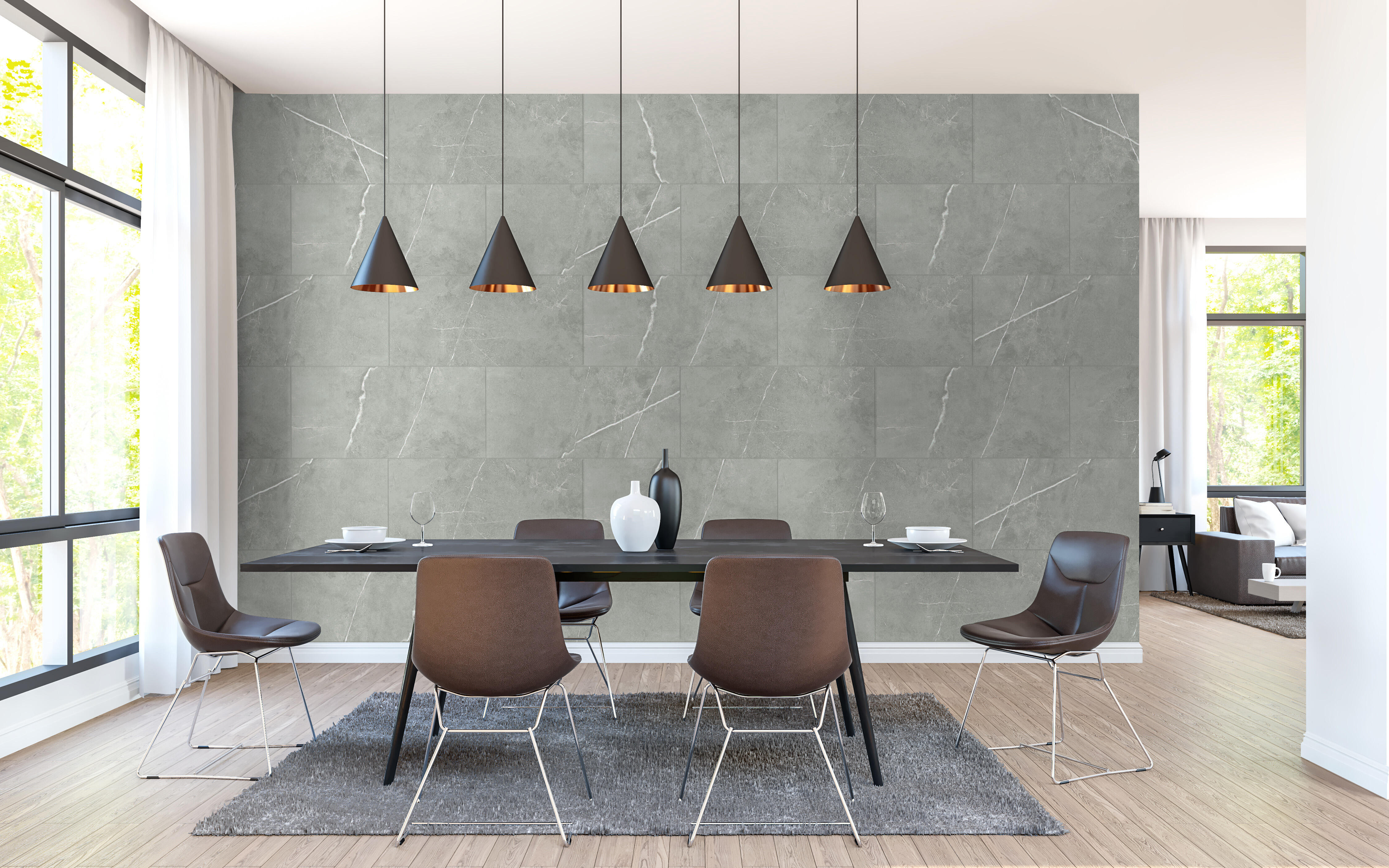 Revestimiento de pared decorativo efecto mármol vinílico SPC Carrara Mercuri color gris de 80x40 cm - 8