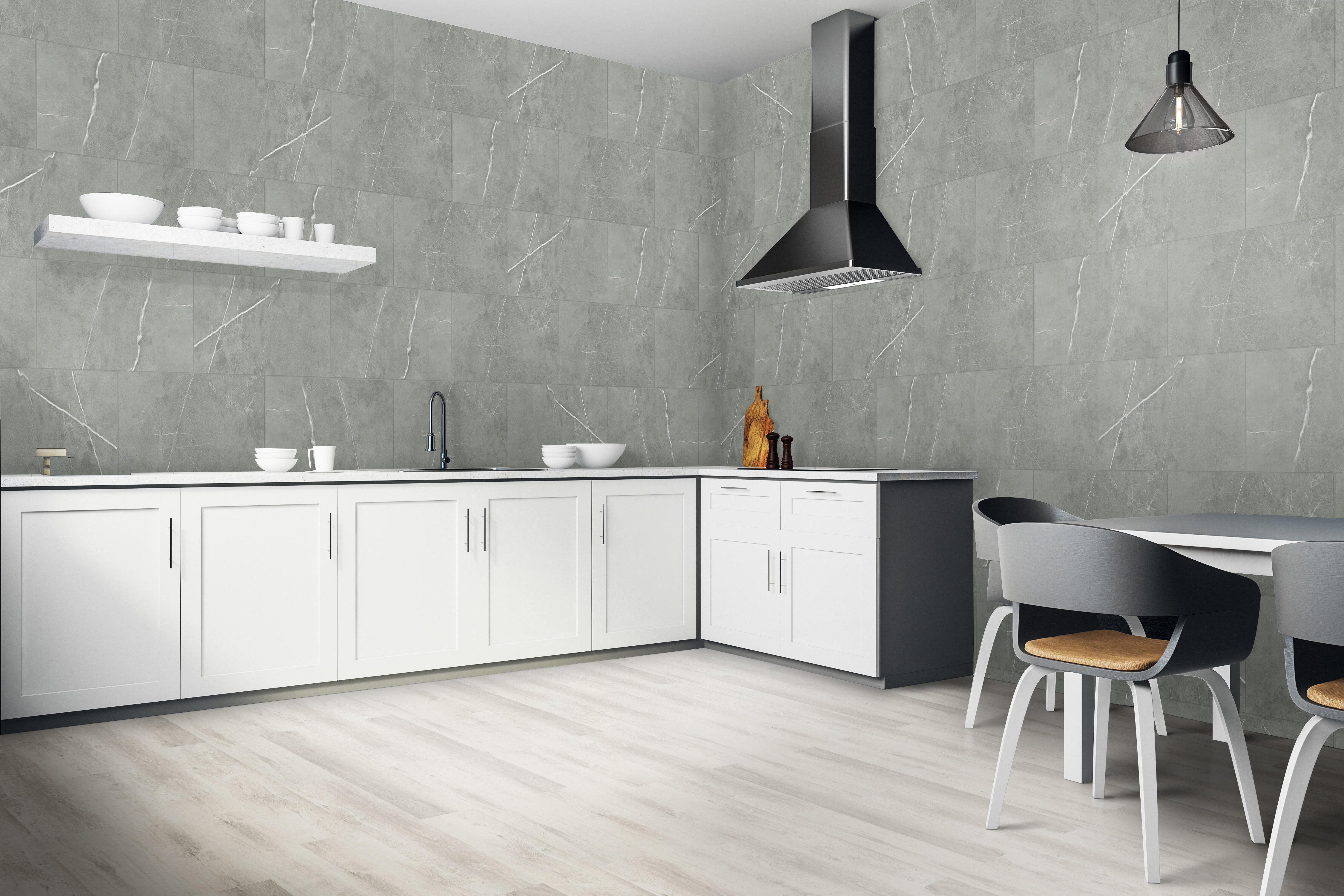 Revestimiento de pared decorativo efecto mármol vinílico SPC Carrara Mercuri color gris de 80x40 cm - 2