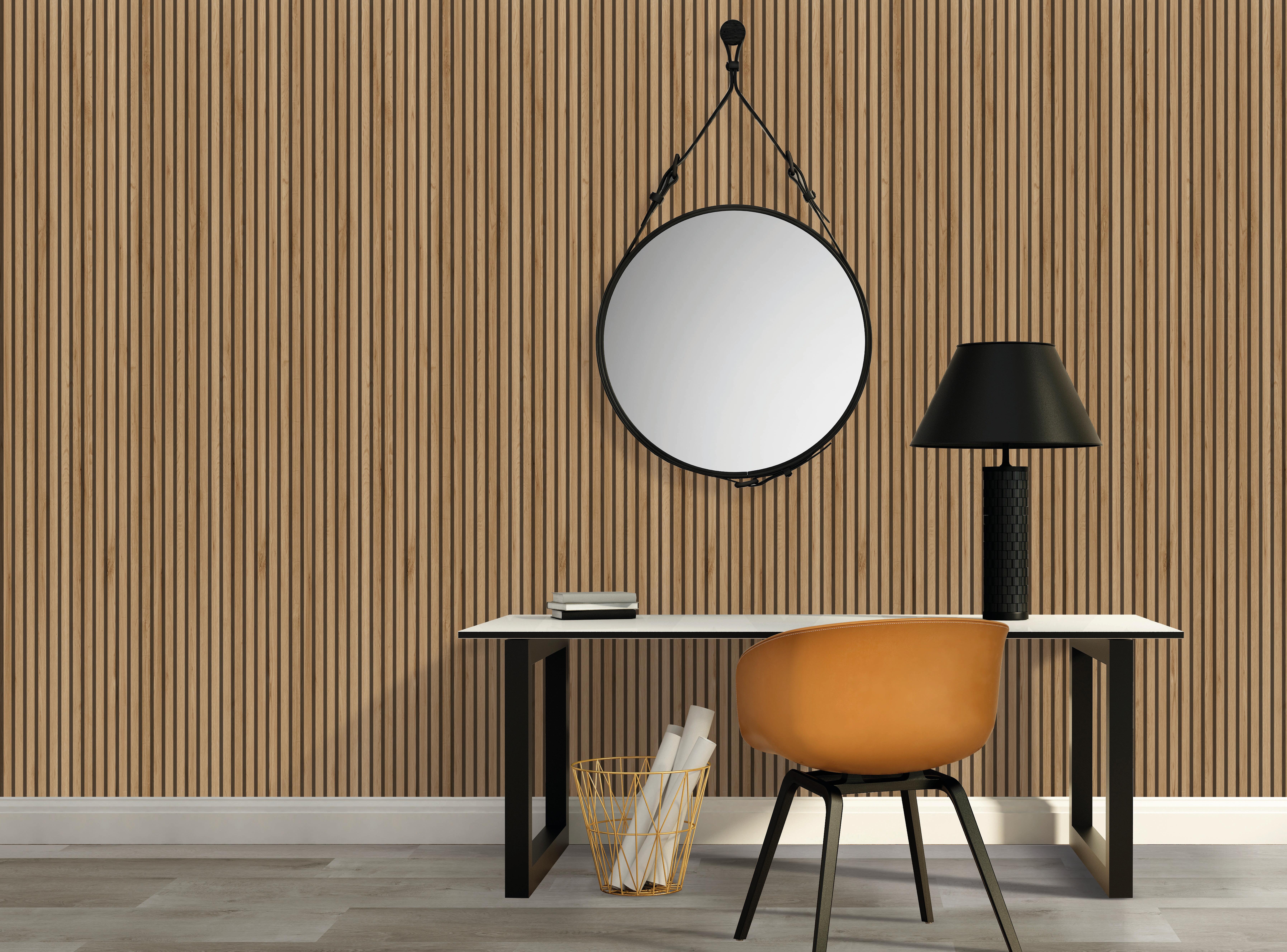 Revestimiento de pared palillería efecto 3D vinílico PVC roble de 260x15cm - 10
