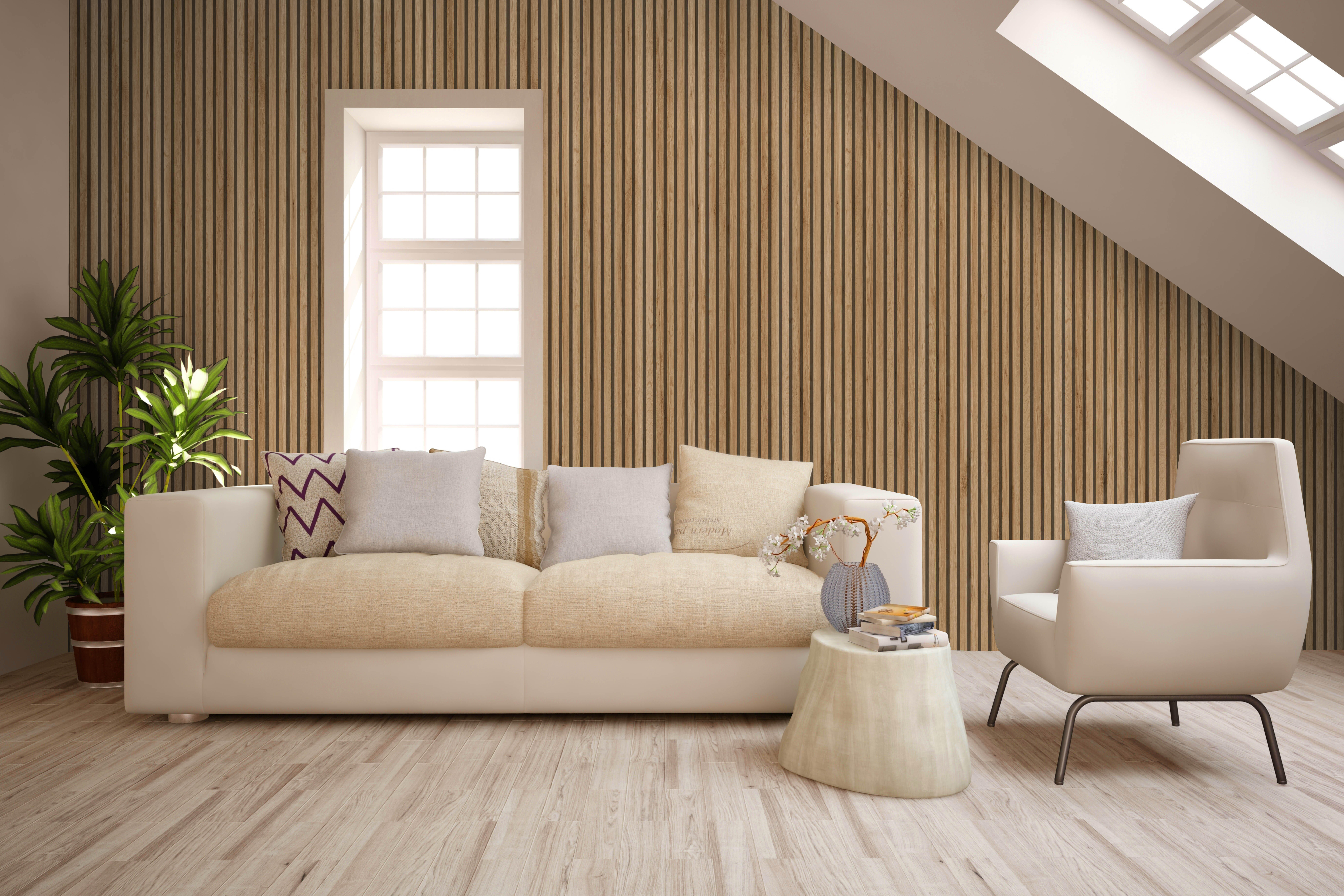 Revestimiento de pared palillería efecto 3D vinílico PVC roble de 260x15cm - 8