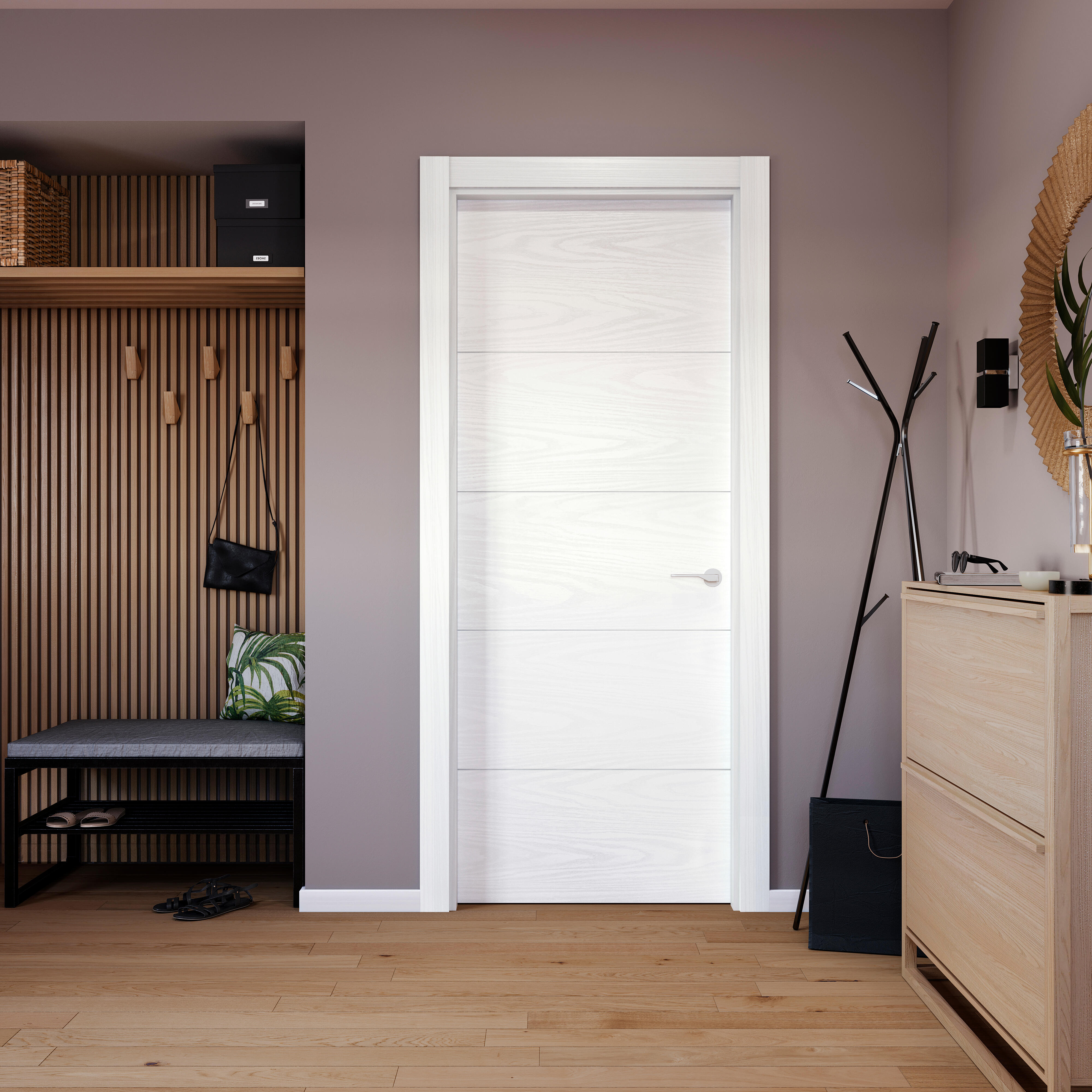 Puerta de interior abatible ciega maciza lacada Line Plus Lucerna Lagos blanco veteado apertura izquierda cerco de 9x2 anchura 62.5cm - 4