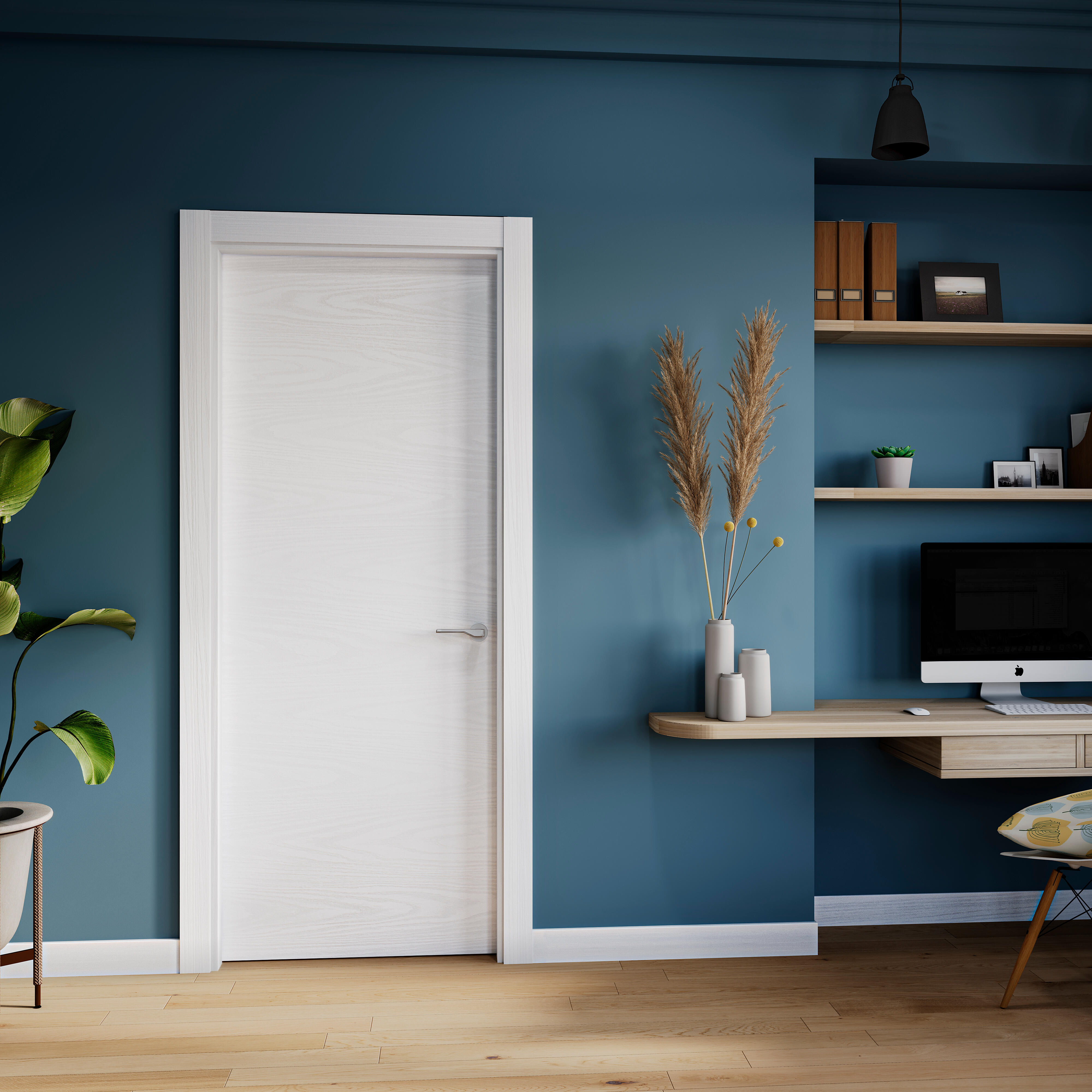 Puerta de interior abatible ciega maciza lacada Line Plus Bari Lagos blanco veteado apertura izquierda cerco de 13x3 anchura 62.5cm - 4