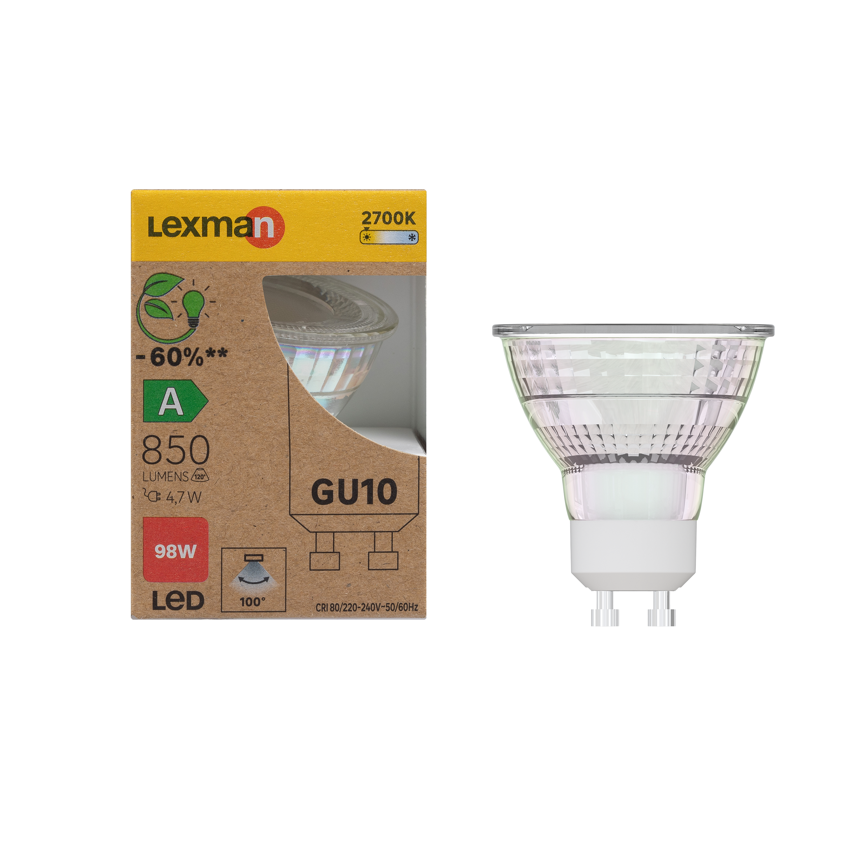 Bombilla led gu10 850 lm blanco cálido clase a