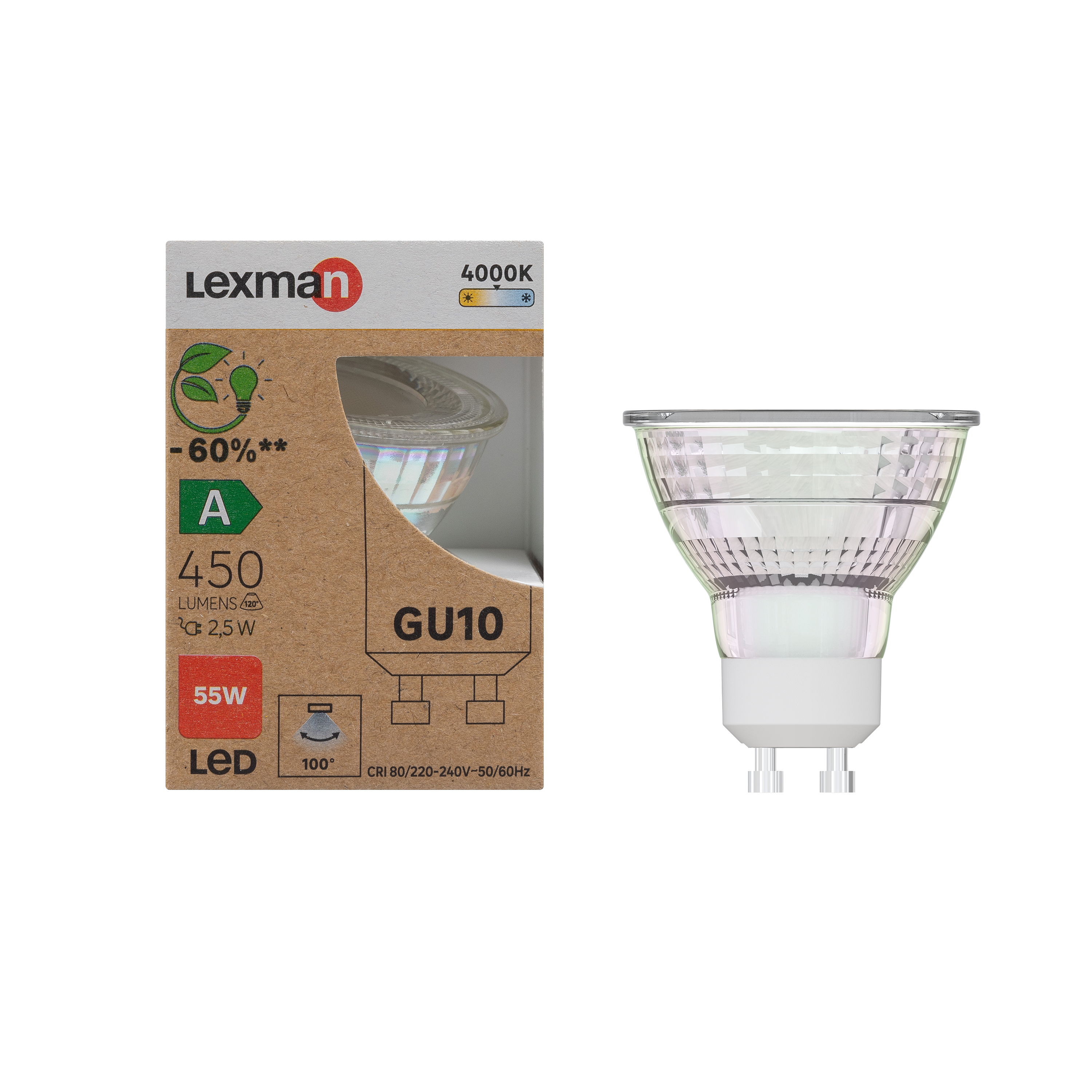 Bombilla led gu10 450 lm blanco neutro clase a