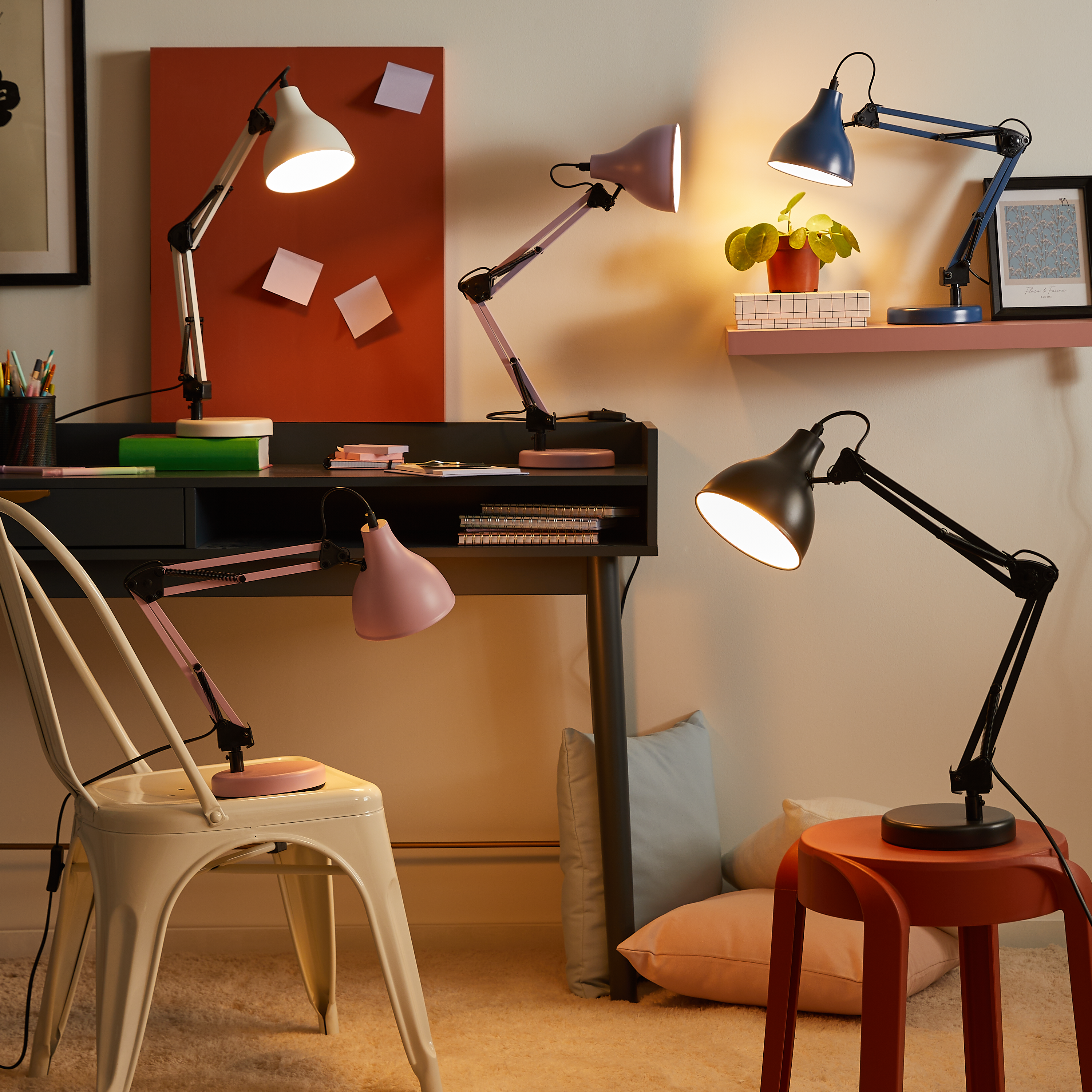 Lampe de bureau Ennis, fer, rose, H.55 cm INSPIRE, E27 - 6