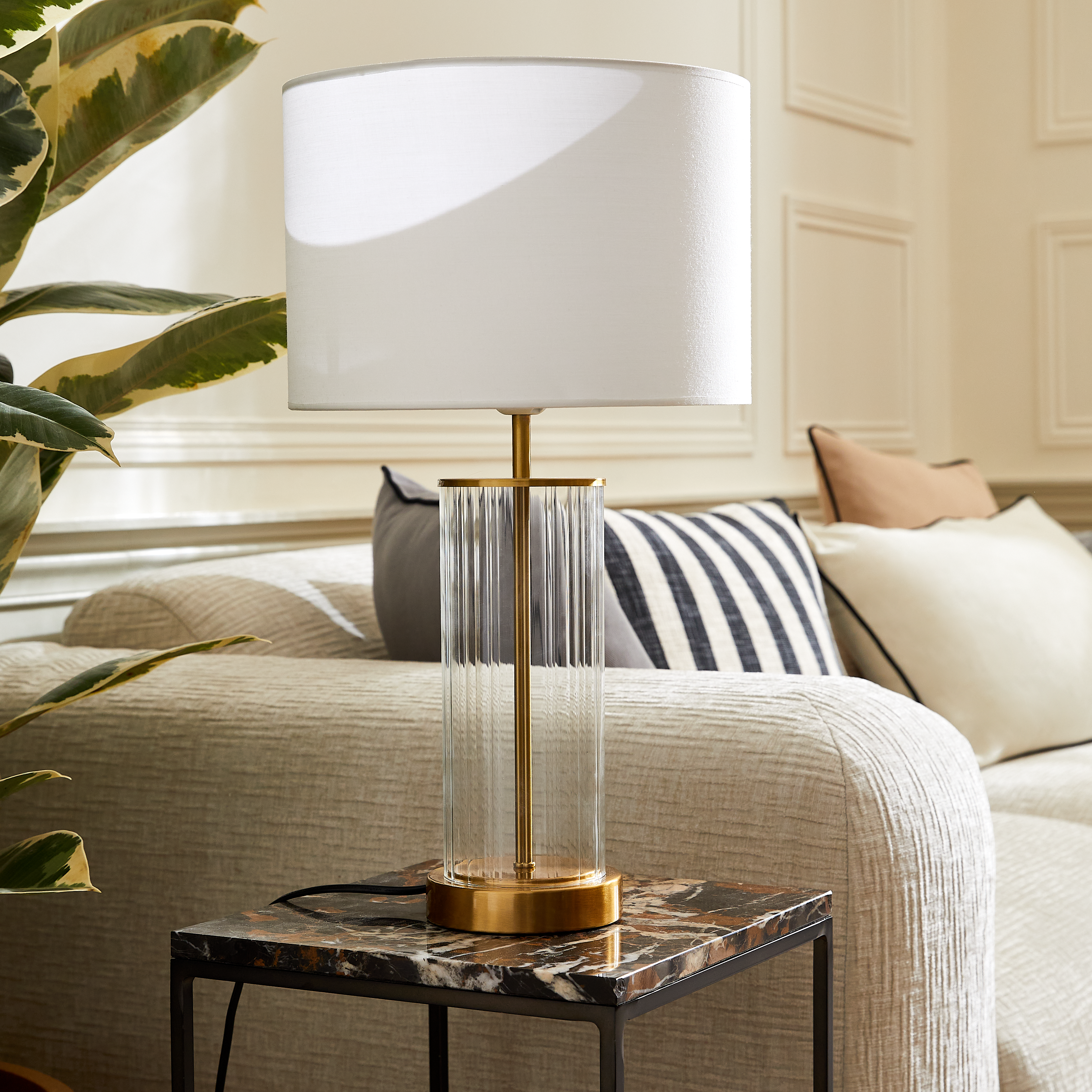 Lámpara de mesa compatible con casquillo E27 Mamio INSPIRE con estructura hierro gris pantalla blanca alimentación a red - 2