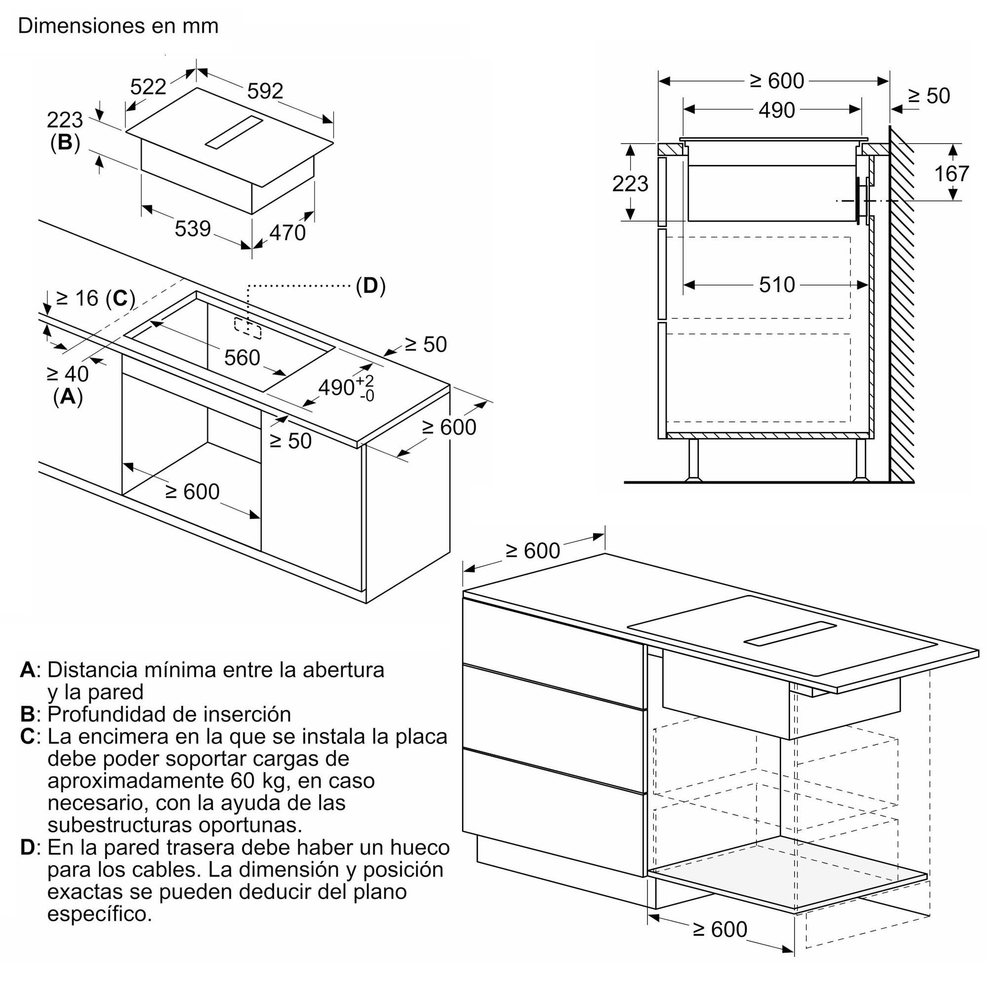 Placa de inducción con extractor BALAY 3EBC963ER con 4 zonas de cocción y zona flex 7400W negro 60 cm - 2