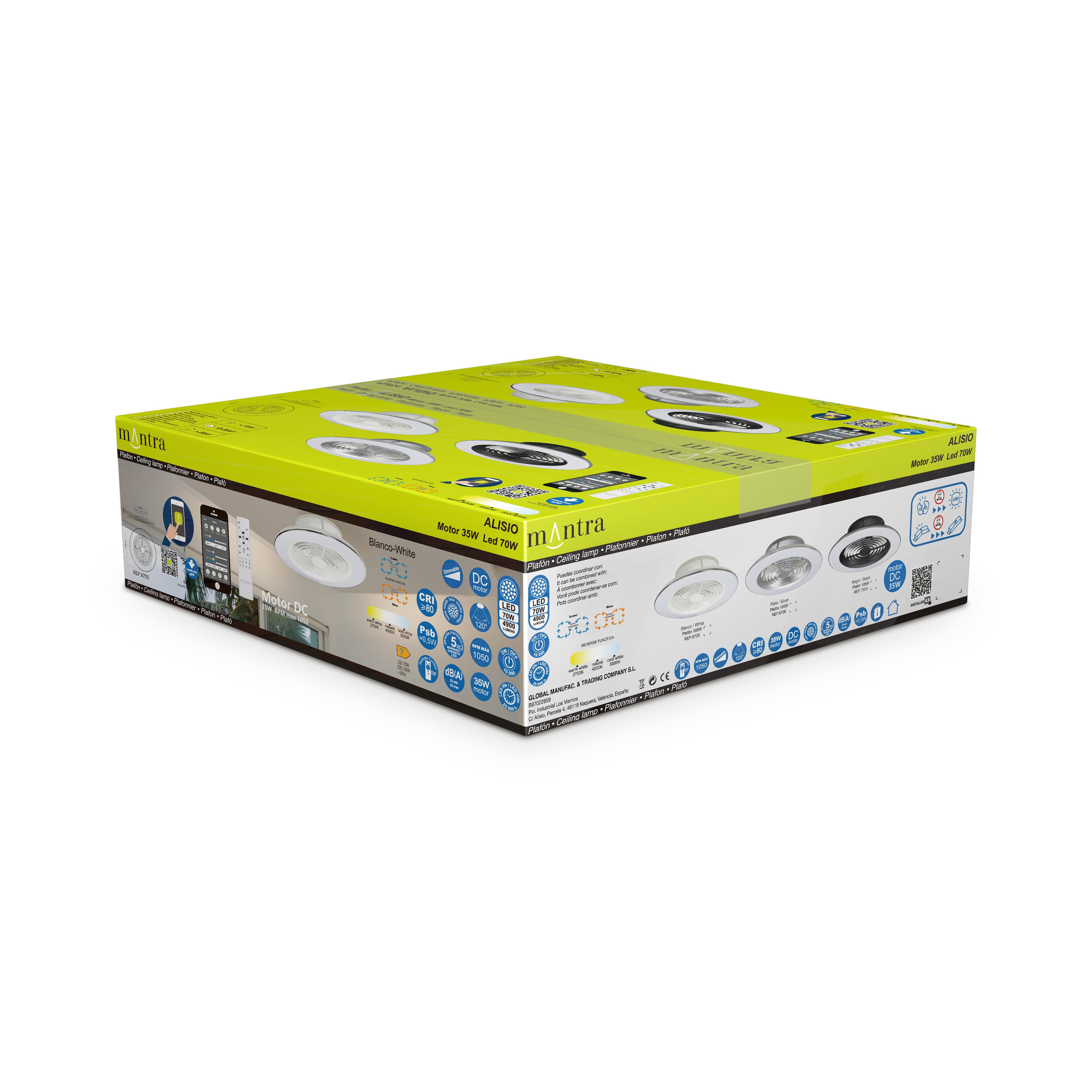 Ventilador de techo con luz sin aspas silencioso DC 35W con mando ø63 cm Alisio MANTRA blanco luz CCT | 6 velocidades | modo verano/invierno | recomendado de 13 a 20 m² - 10