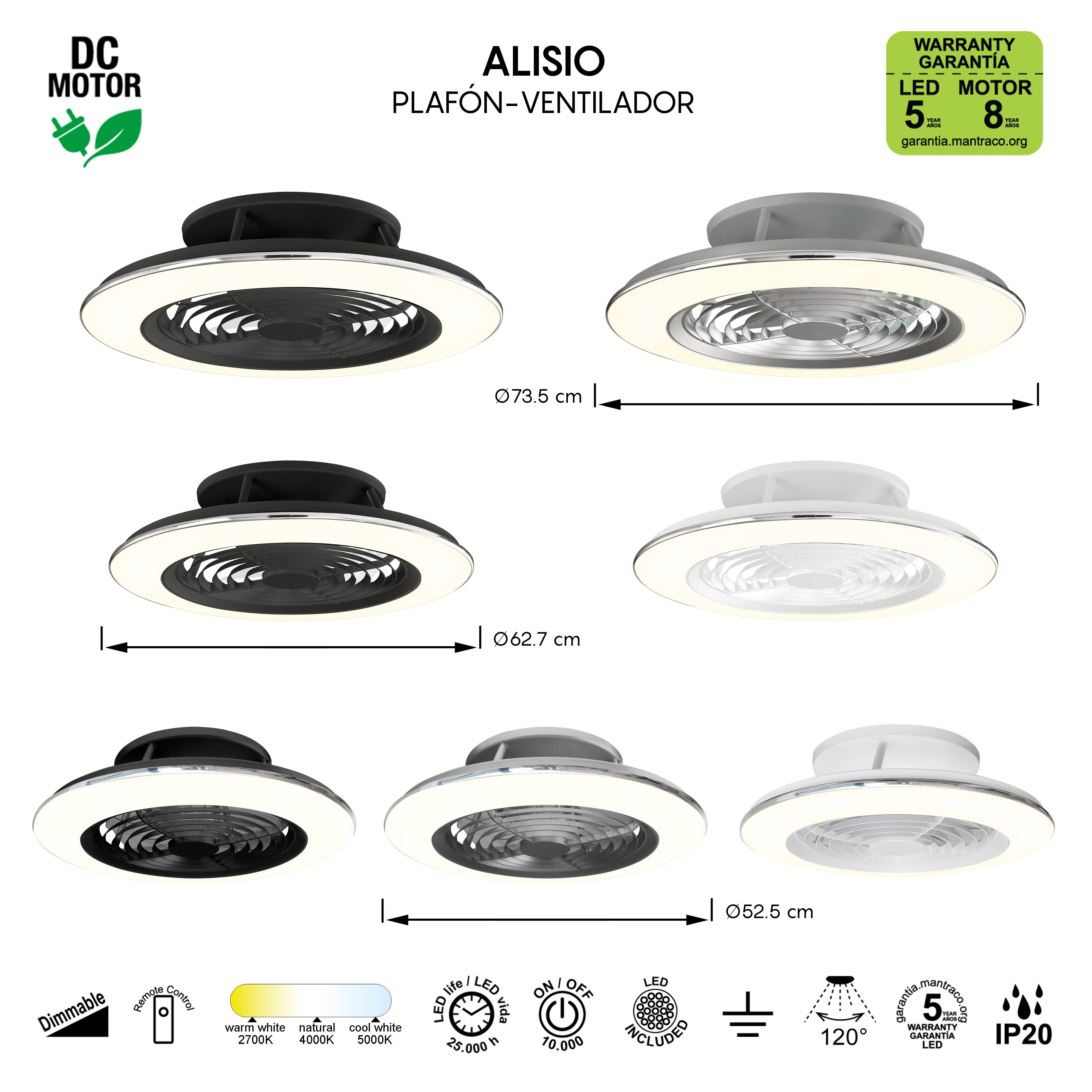 Ventilador de techo con luz sin aspas silencioso DC con mando MANTRA Alisio gris ø52.5 cm invierno/verano color luz regulable - 14