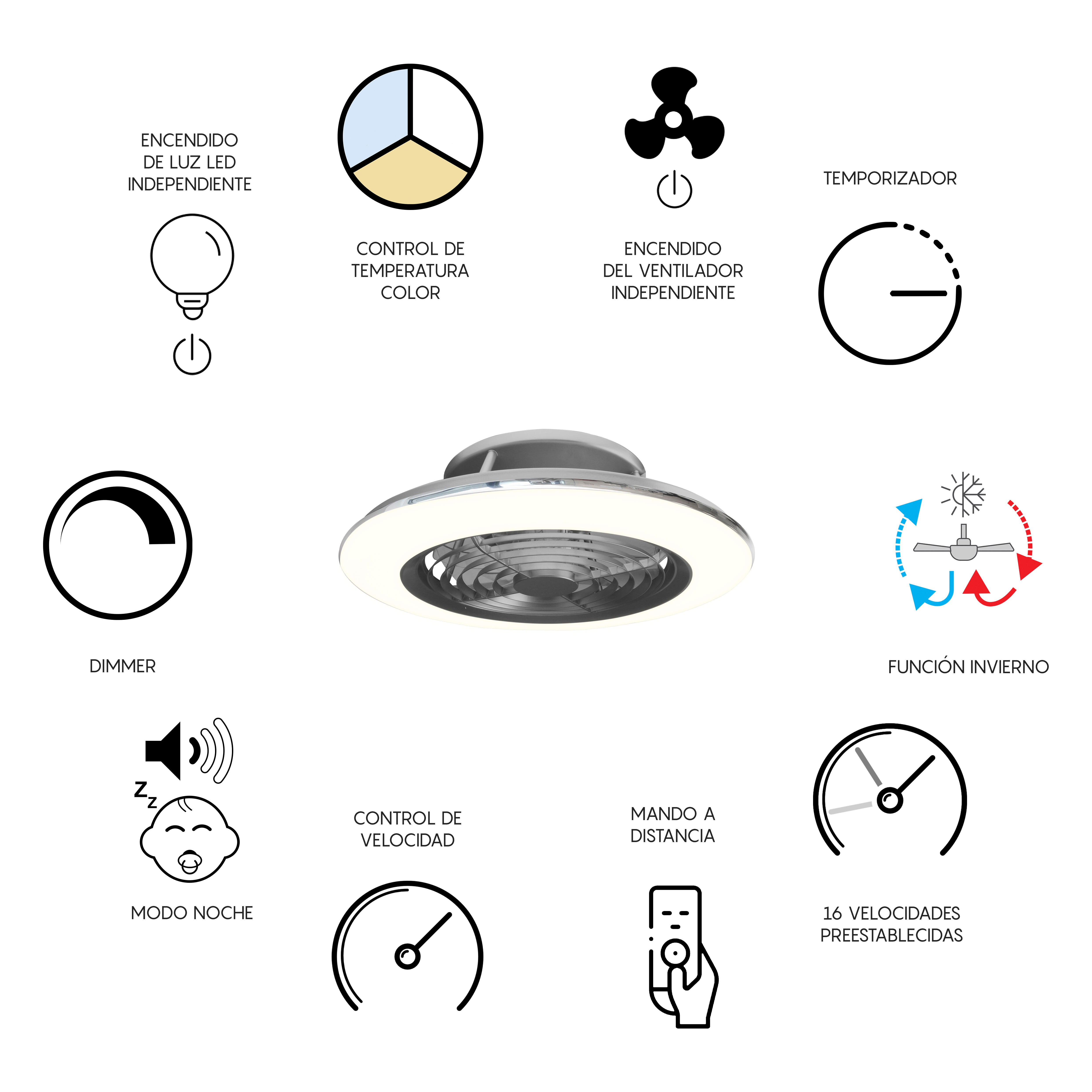 Ventilador de techo con luz sin aspas silencioso DC con mando MANTRA Alisio gris ø52.5 cm invierno/verano color luz regulable - 8