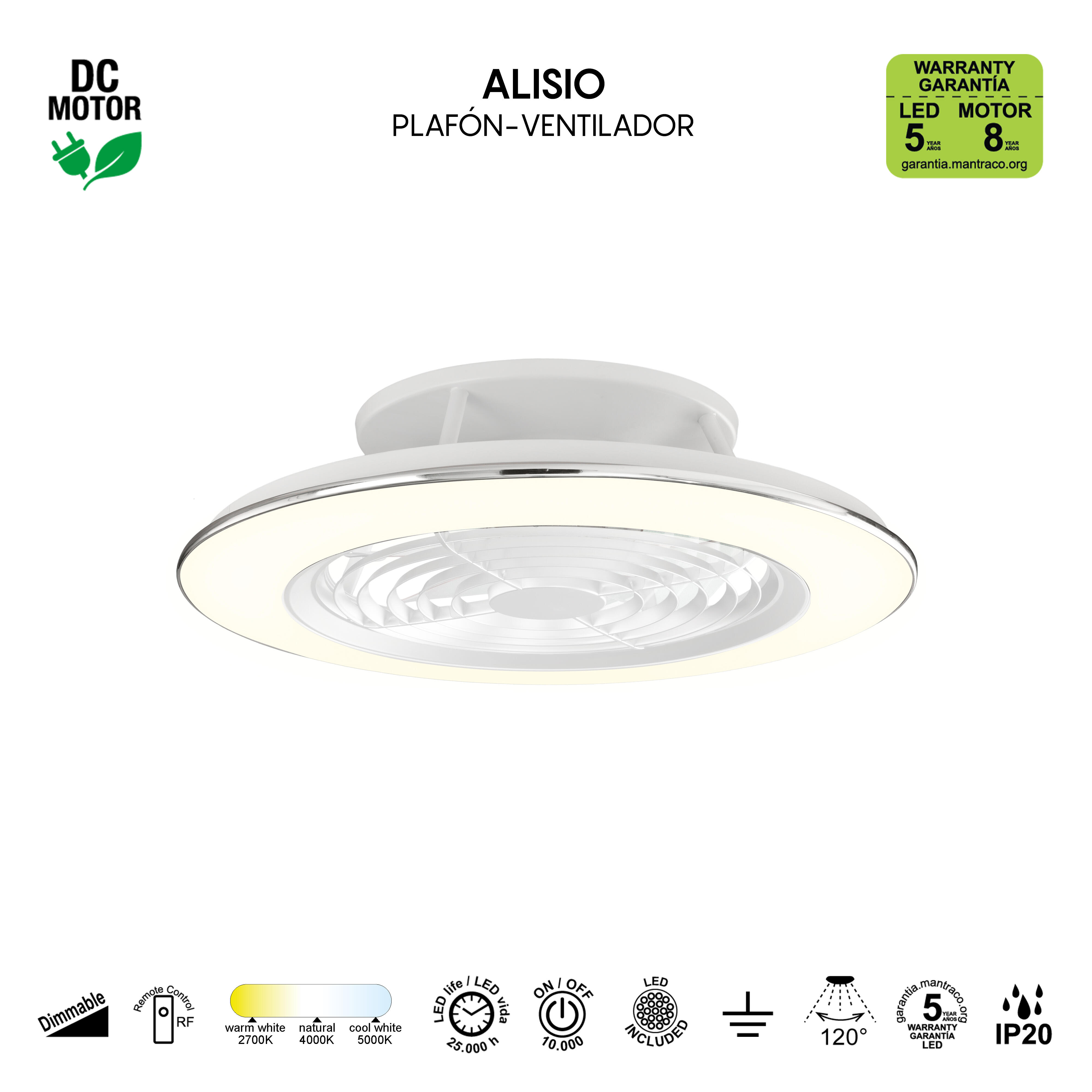 Ventilador de techo con luz sin aspas silencioso DC 35W con mando ø63 cm Alisio MANTRA blanco luz CCT | 6 velocidades | modo verano/invierno | recomendado de 13 a 20 m² - 12
