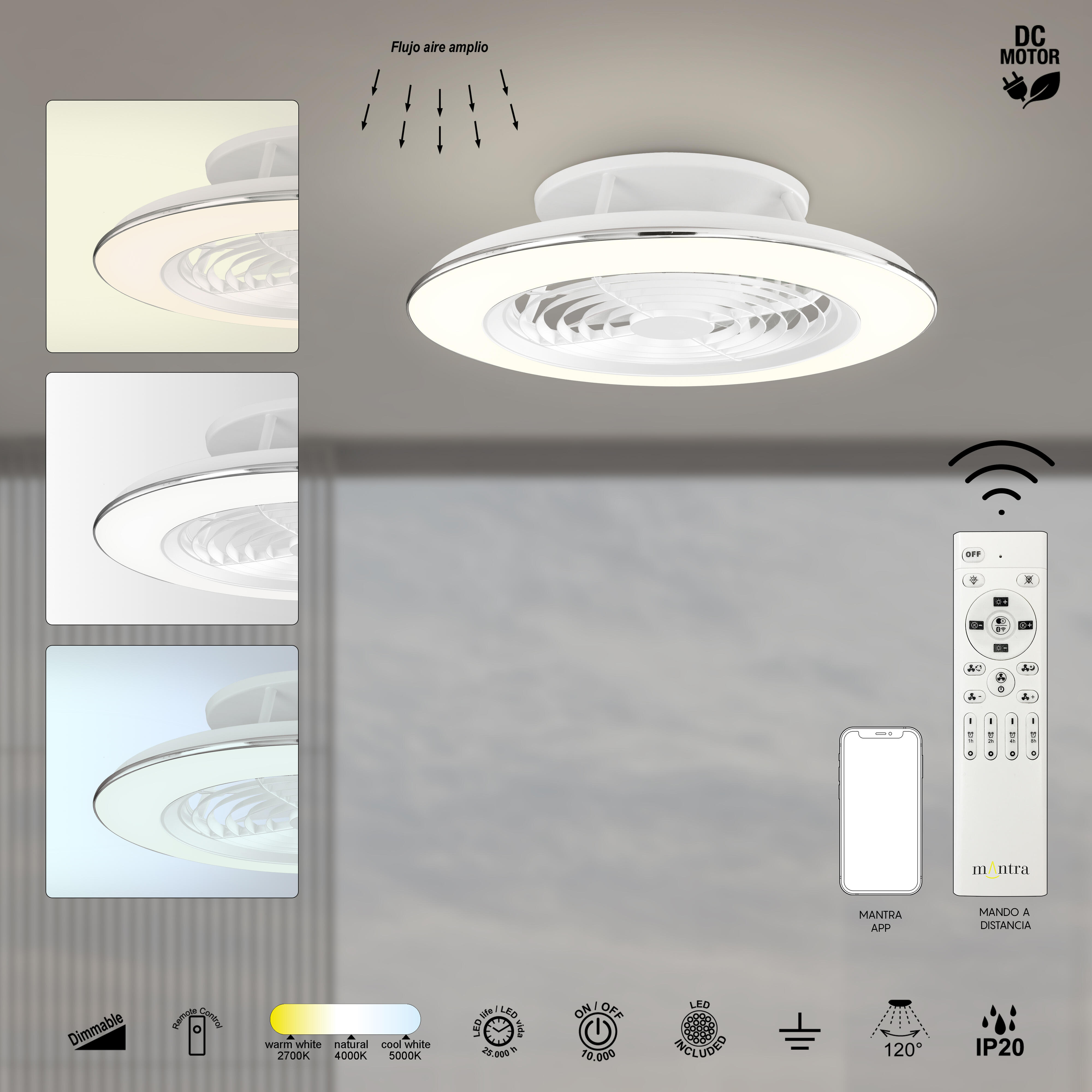 Ventilador de techo con luz sin aspas silencioso DC 35W con mando ø63 cm Alisio MANTRA blanco luz CCT | 6 velocidades | modo verano/invierno | recomendado de 13 a 20 m² - 7