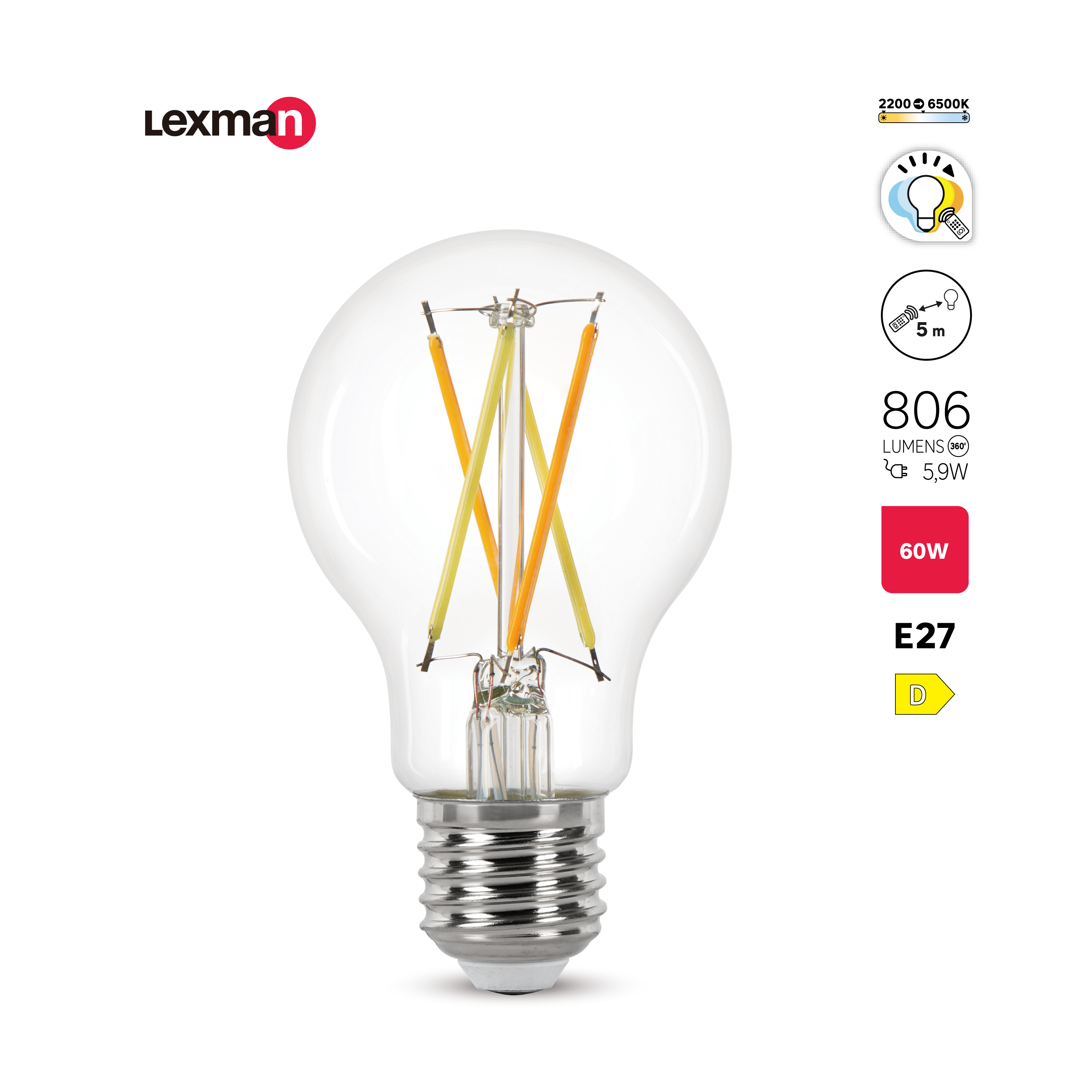 Lâmpada filamentos ALLINONE A60 E27 luz regulável com comando LEXMAN - 3