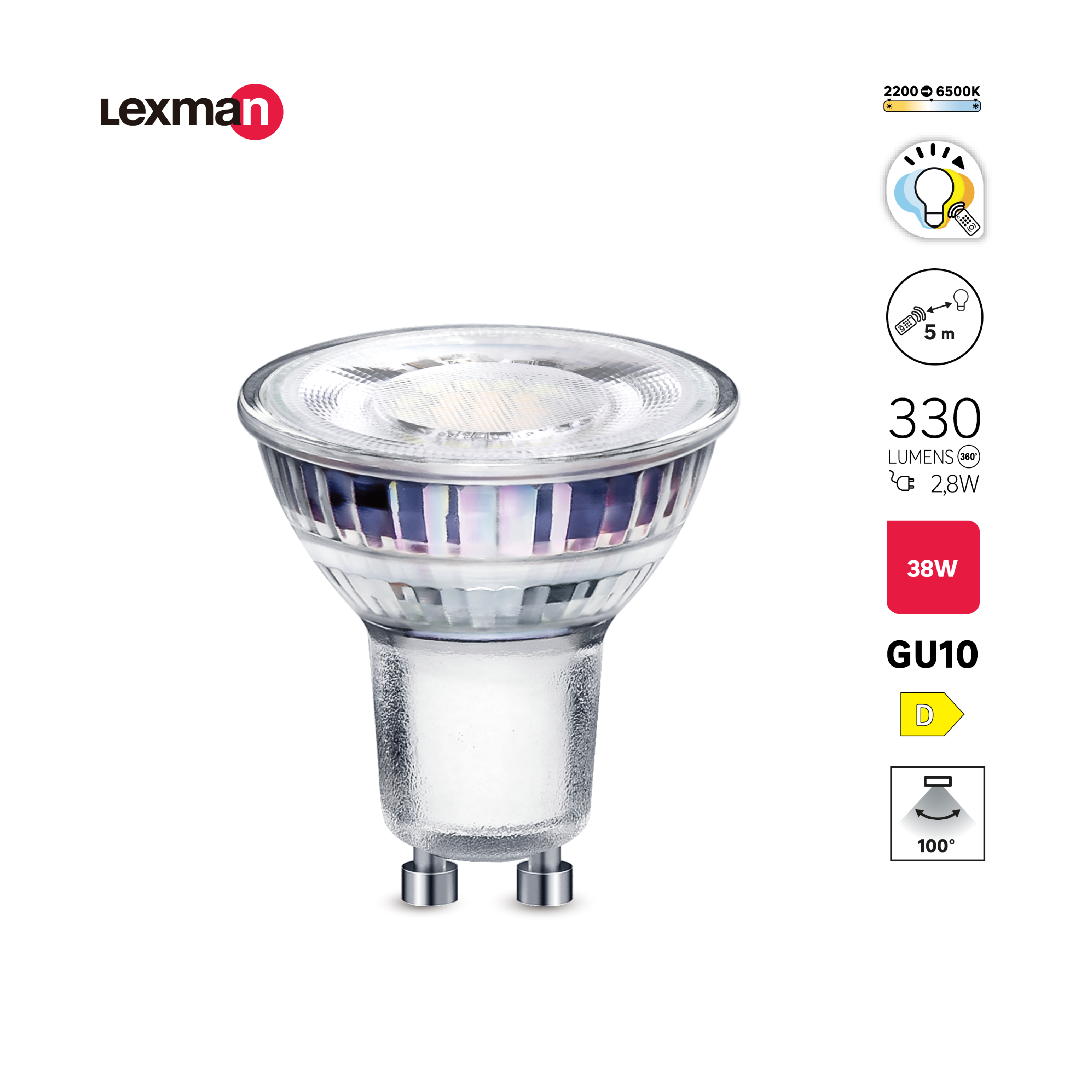 Ampoule led à télécommande, réflecteur GU10, 330lm, variation de blancs, LEXMAN - 3