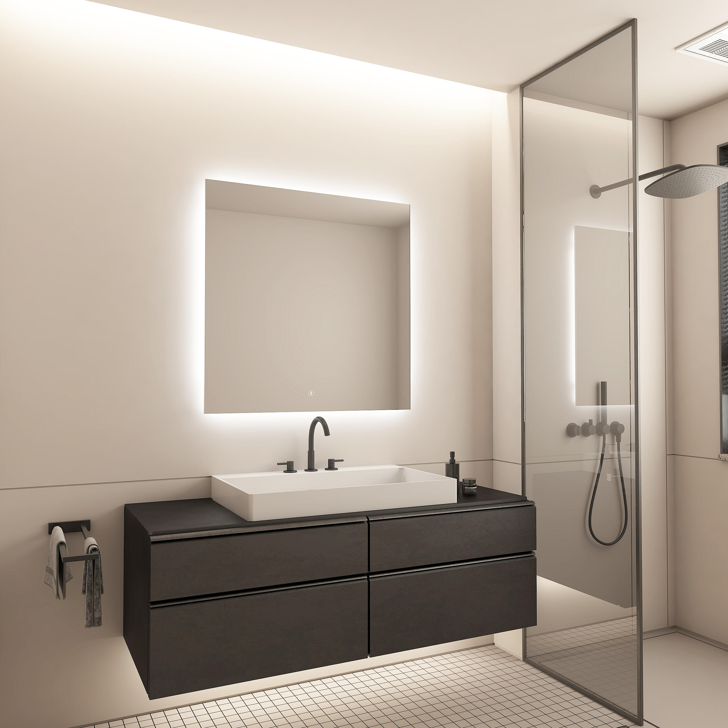 Espejo de baño con luz led frontal bit bluetooth , bluetooth 80x80cm