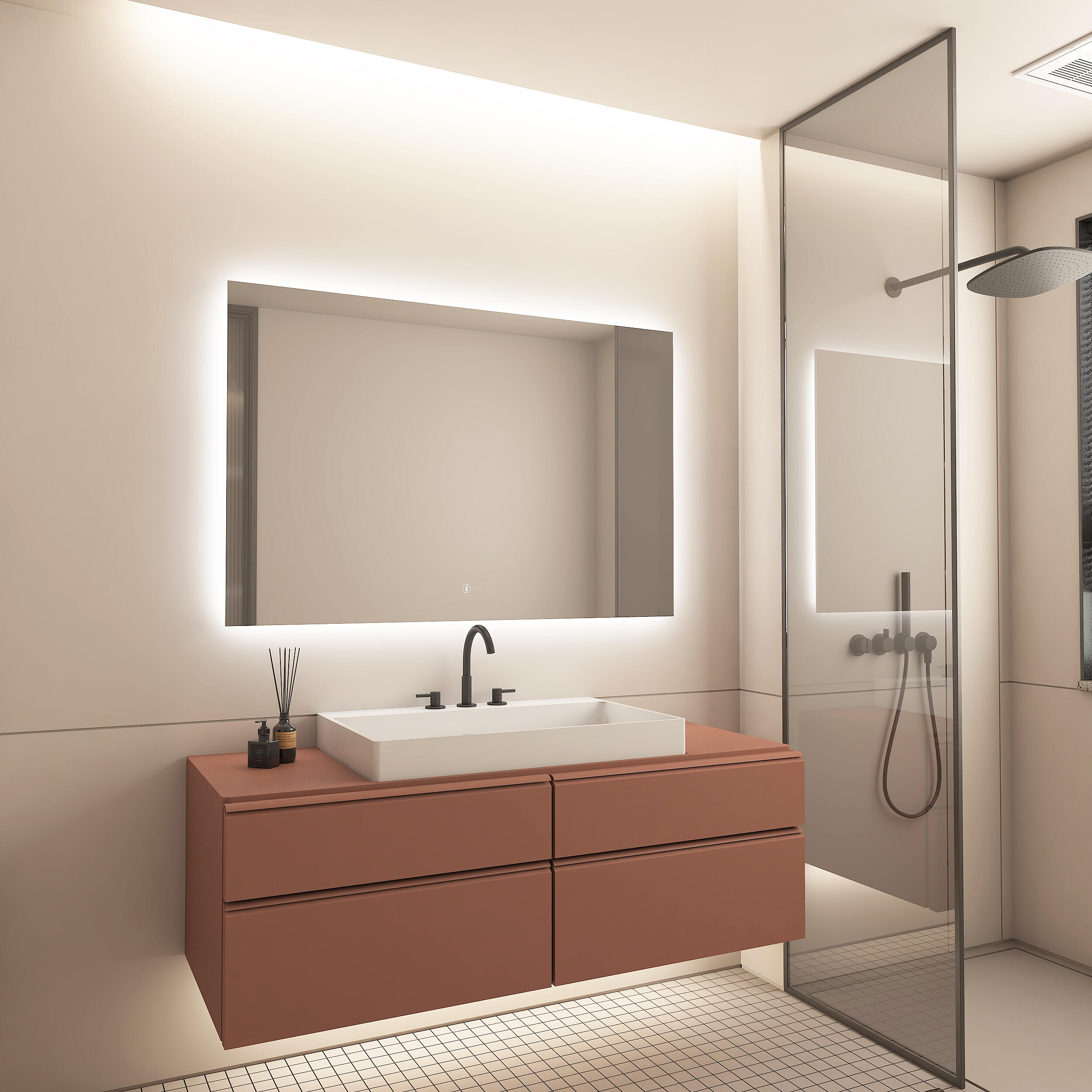 Espejo de baño con luz led frontal bit bluetooth , bluetooth 100x80cm