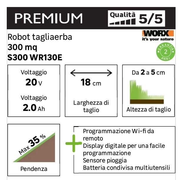 Robot tagliaerba WORX Landroid S300 WR130E con filo perimetrale larghezza di taglio 18 cm - 12