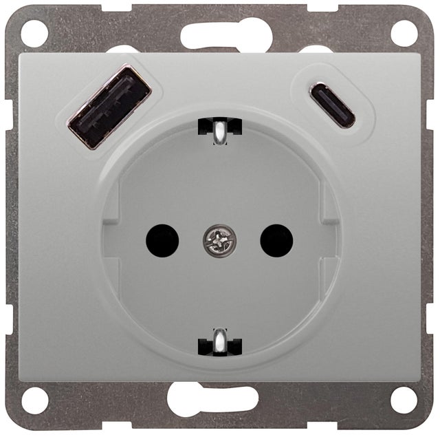 Enchufe Schuko 2P + Tt 16A C/Usb C BJC IRIS aluminio