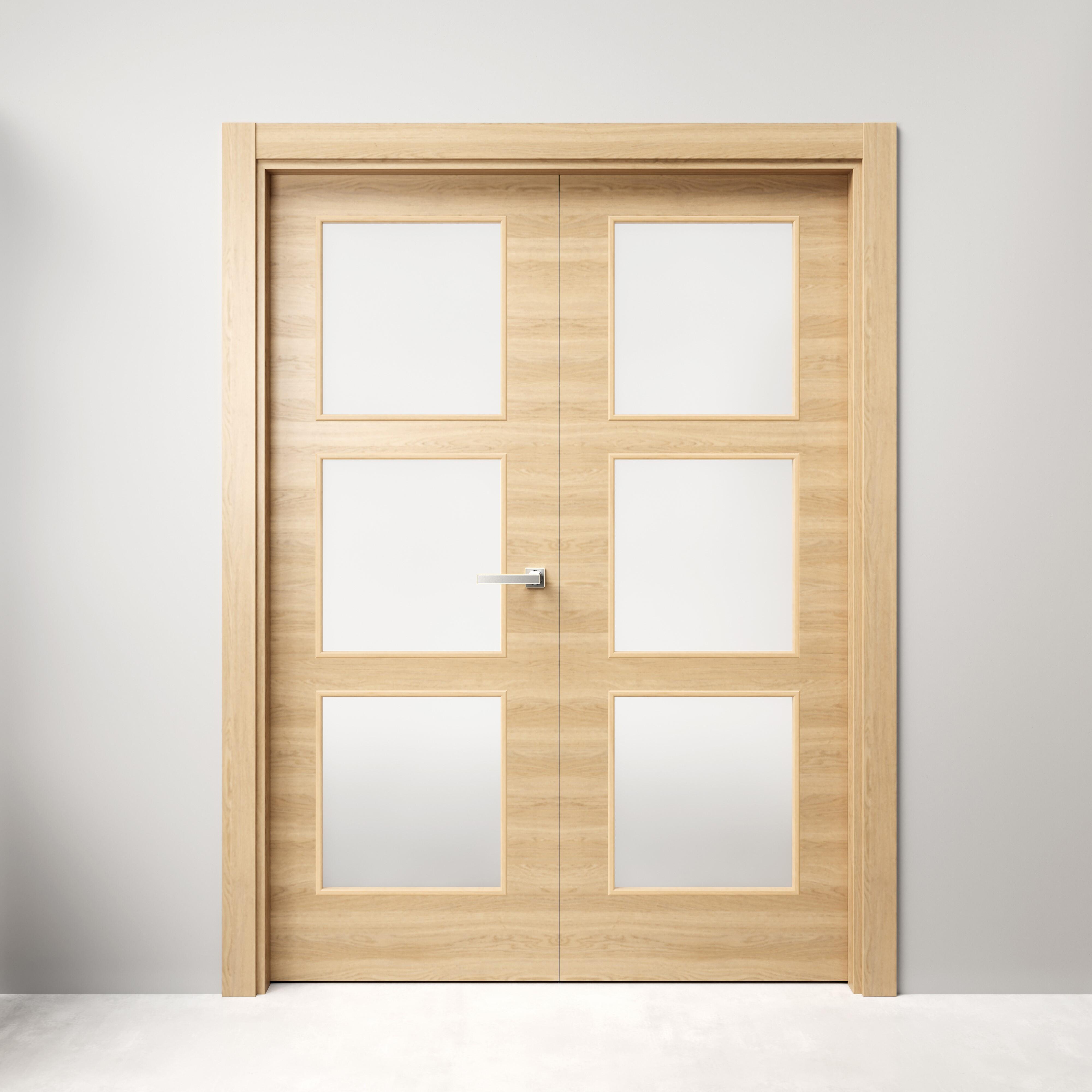 Puerta interior abatible oslo roble miel line roble apertura izda cristal 145cm