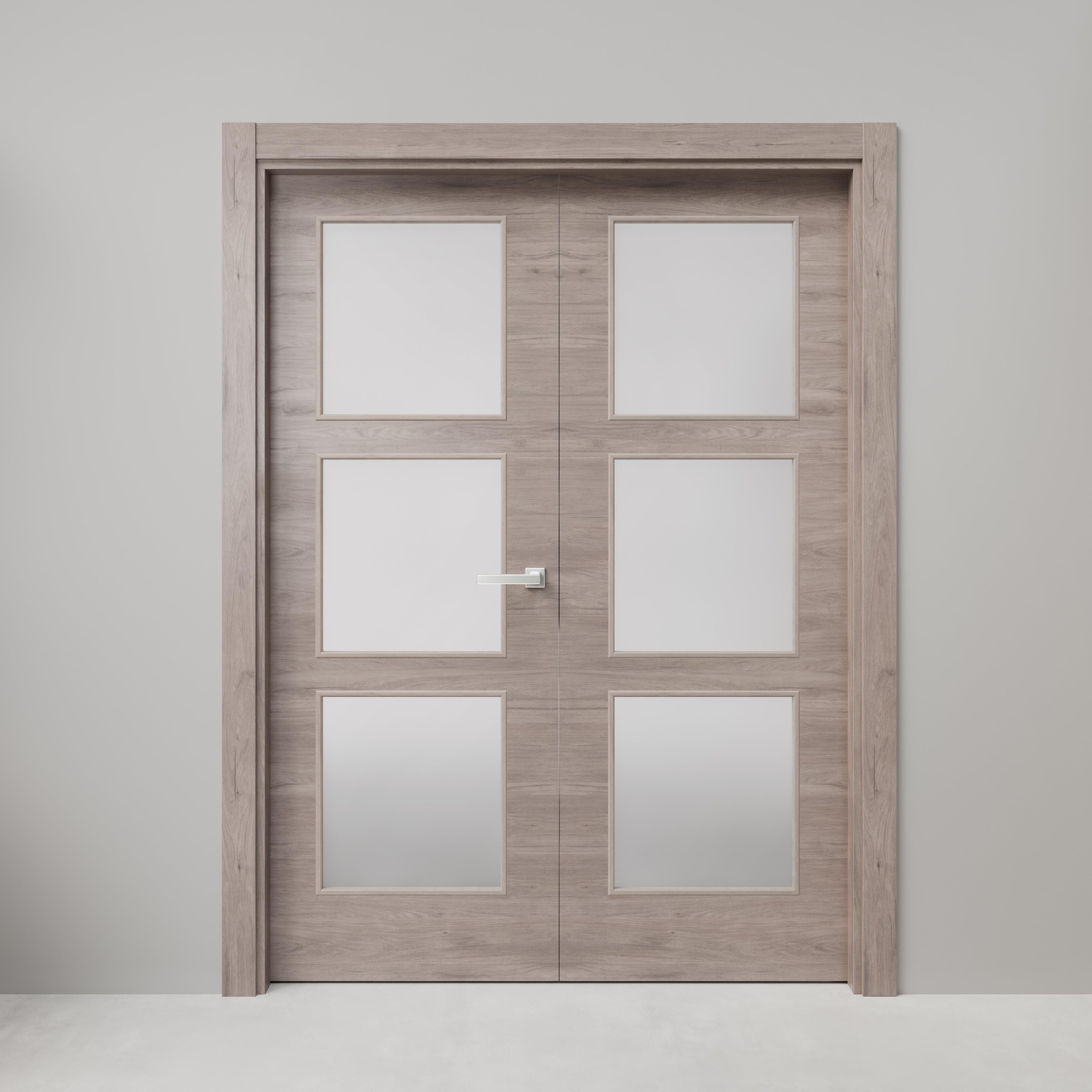 Puerta interior abatible oslo roble gris line apertura izda cristal 13x 145cm