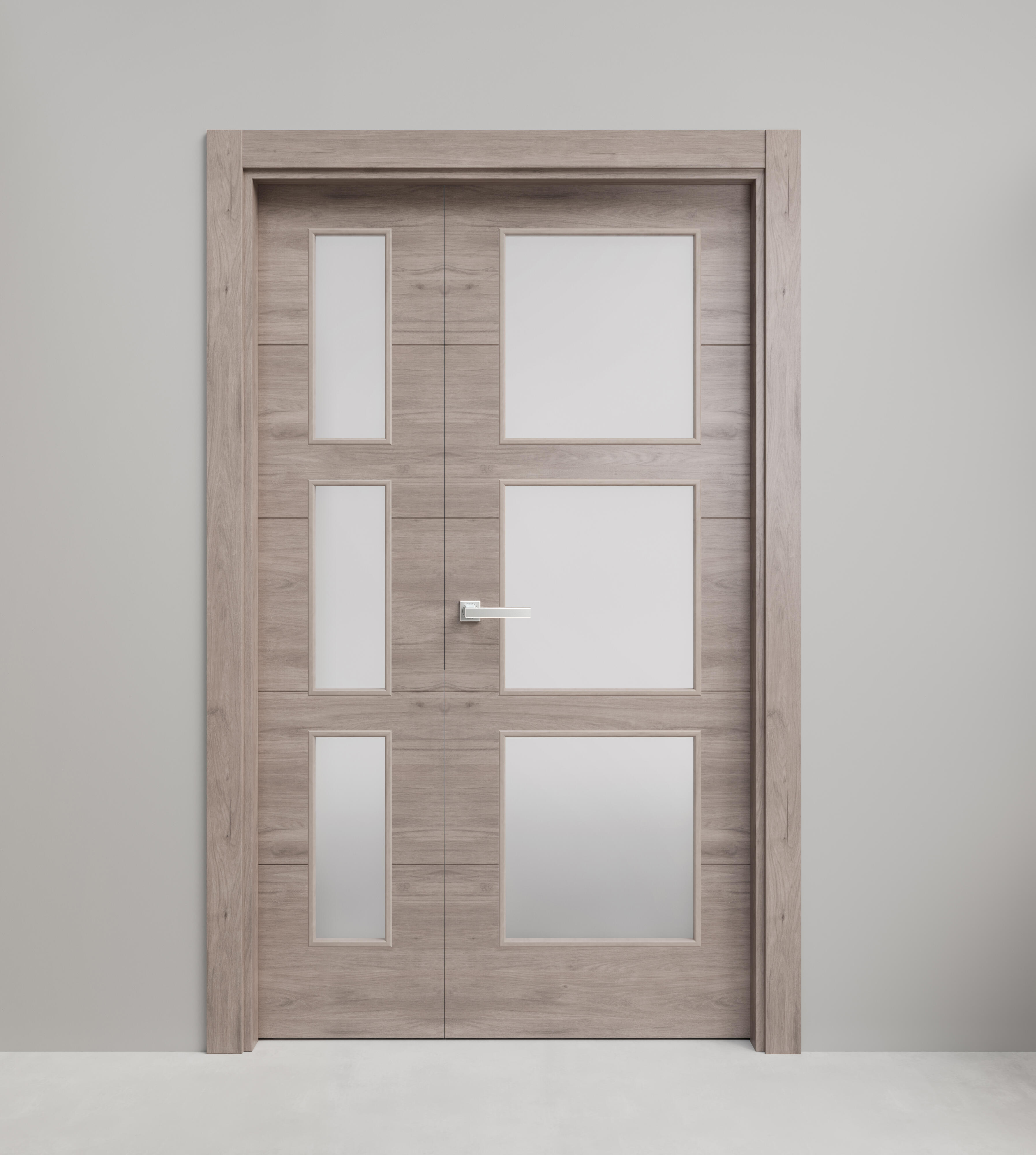 Puerta interior abatible berna roble gris line apertura derecha cristal 115cm