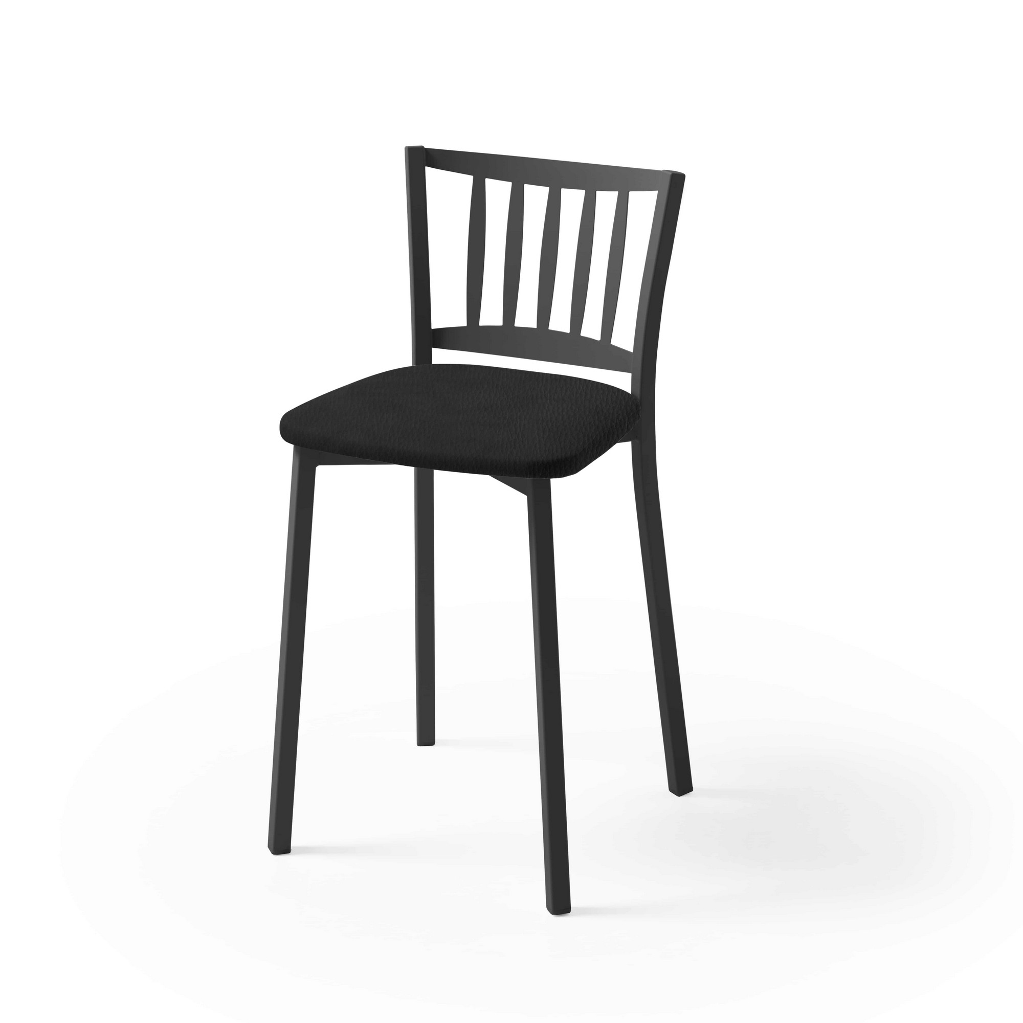 Taburete bajo de cocina con respaldo petra armazón negro asiento polipiel negro